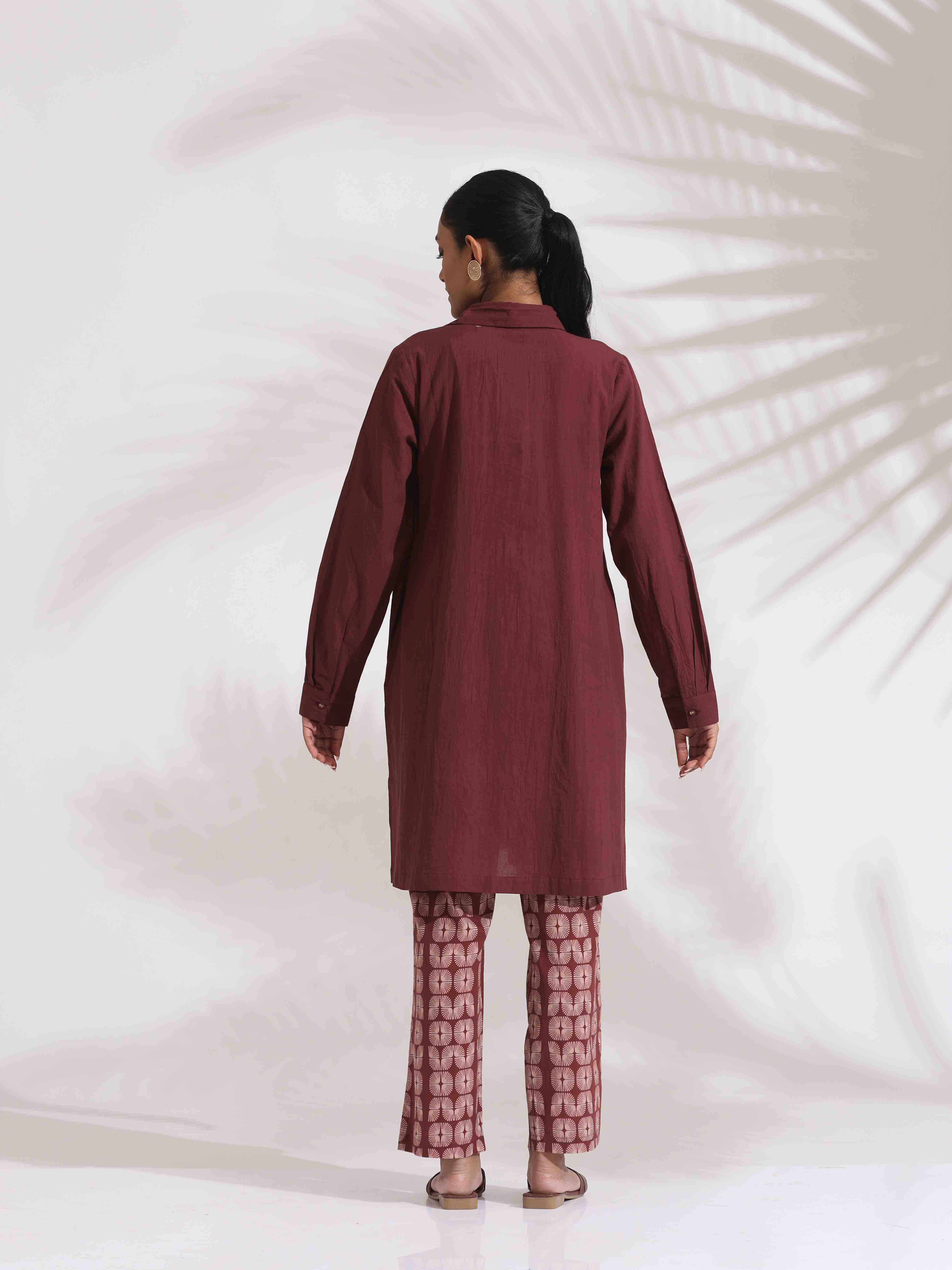 trueBrowns Brown Cotton Solid Kurta Co-ord Set