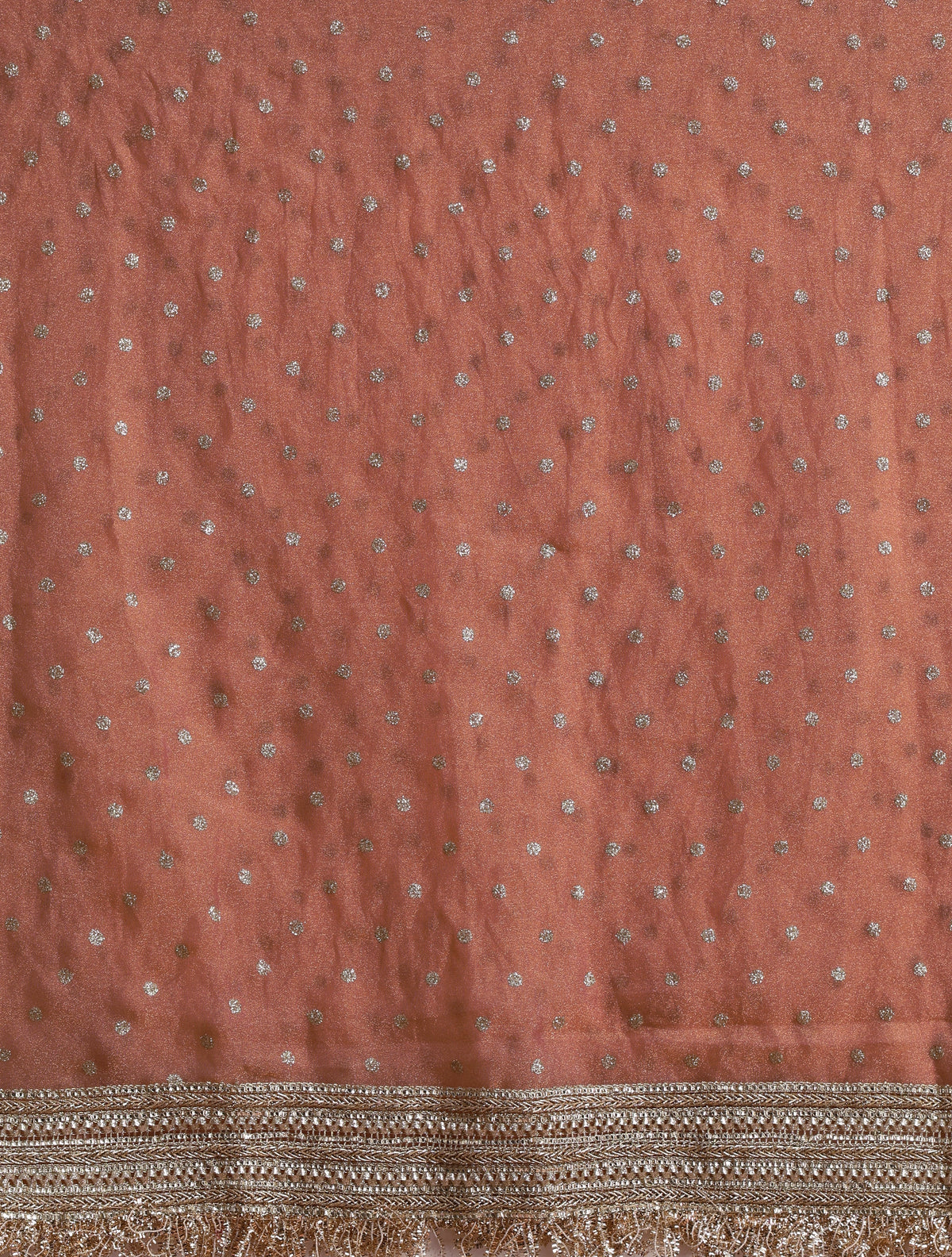 trueBrowns Peach Tissue Foil Printed Saree With Unstitched Blouse