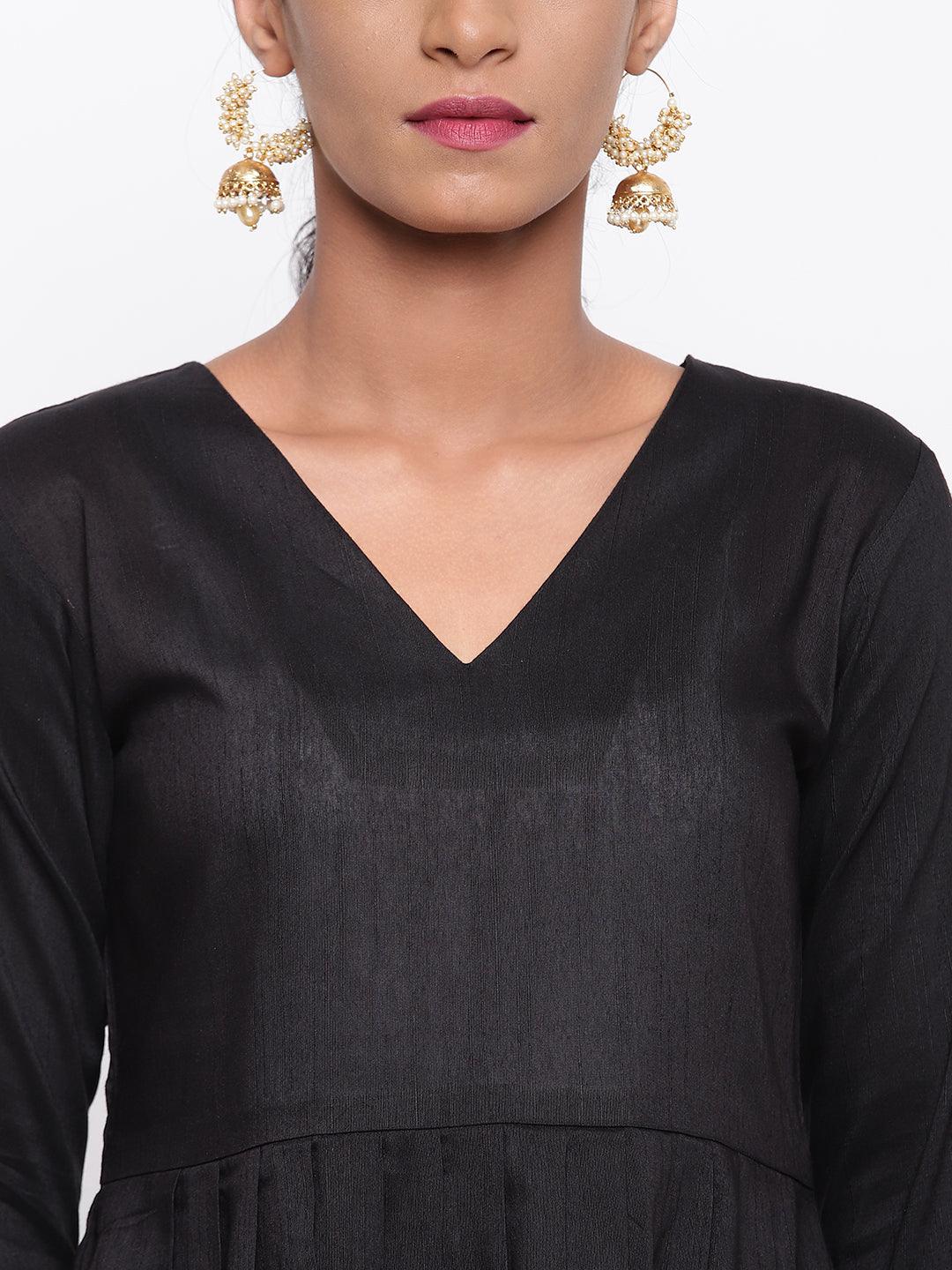 Black Embellished Sleeve Kurta-Pant-Dupatta - trueBrowns