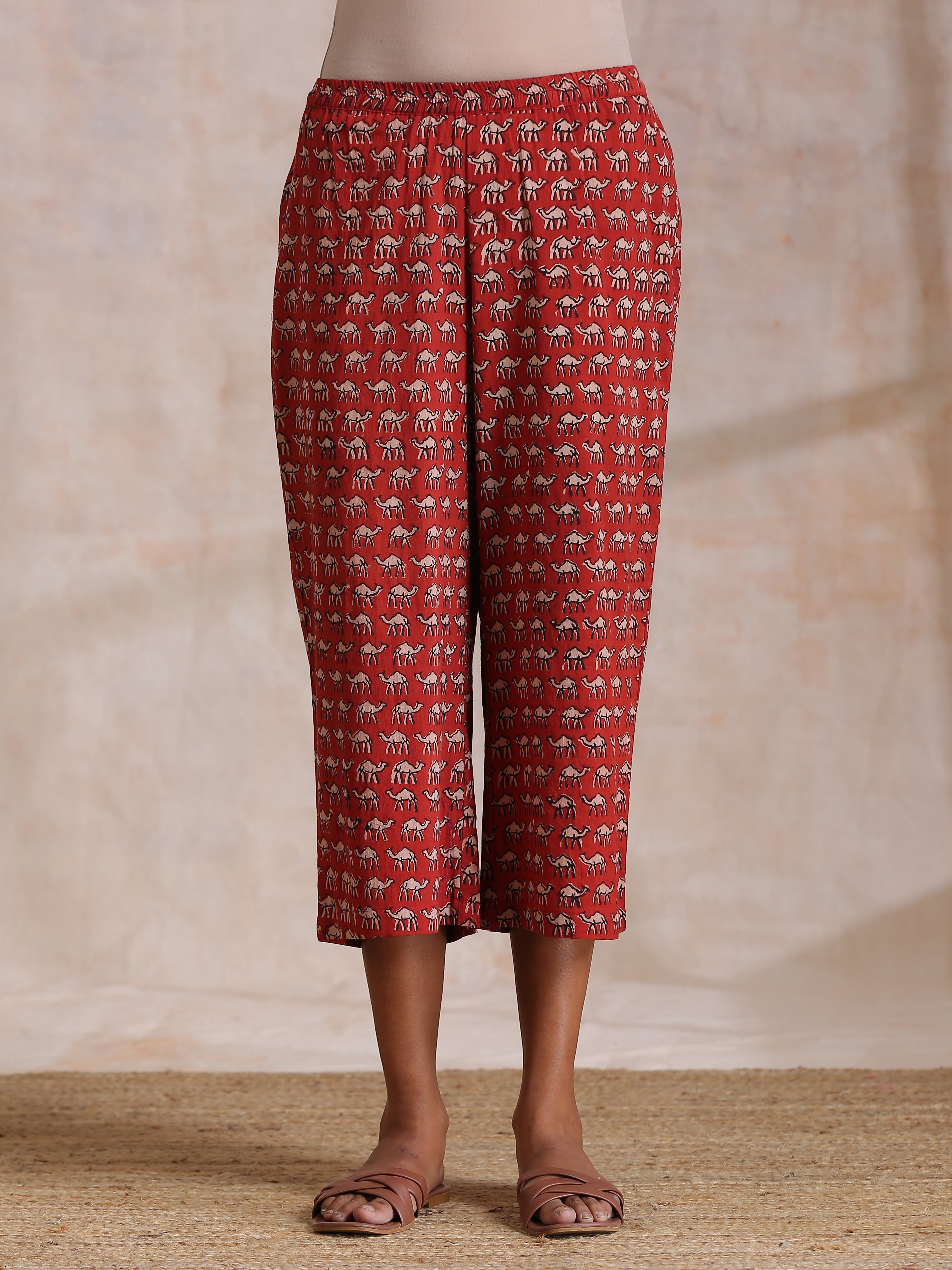 Rust Red Bagru Camel Print Cotton High-Low Co-Ord Set