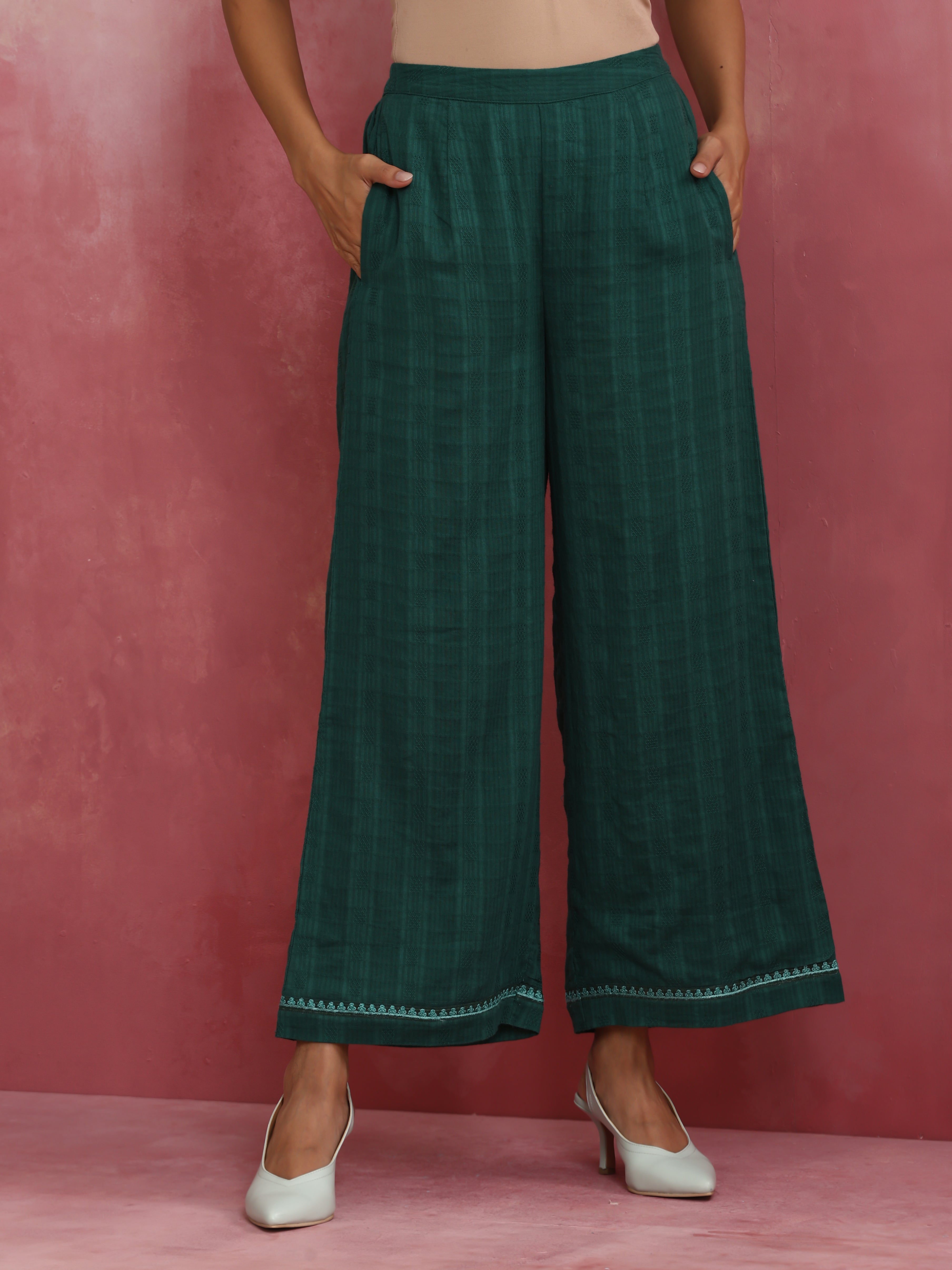 trueBrowns Dark Green Cotton Dobby Co-ord set