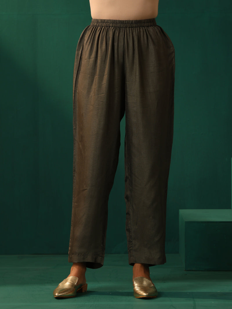 trueBrowns Pink Square Viscose Silk Kurta Pant Set