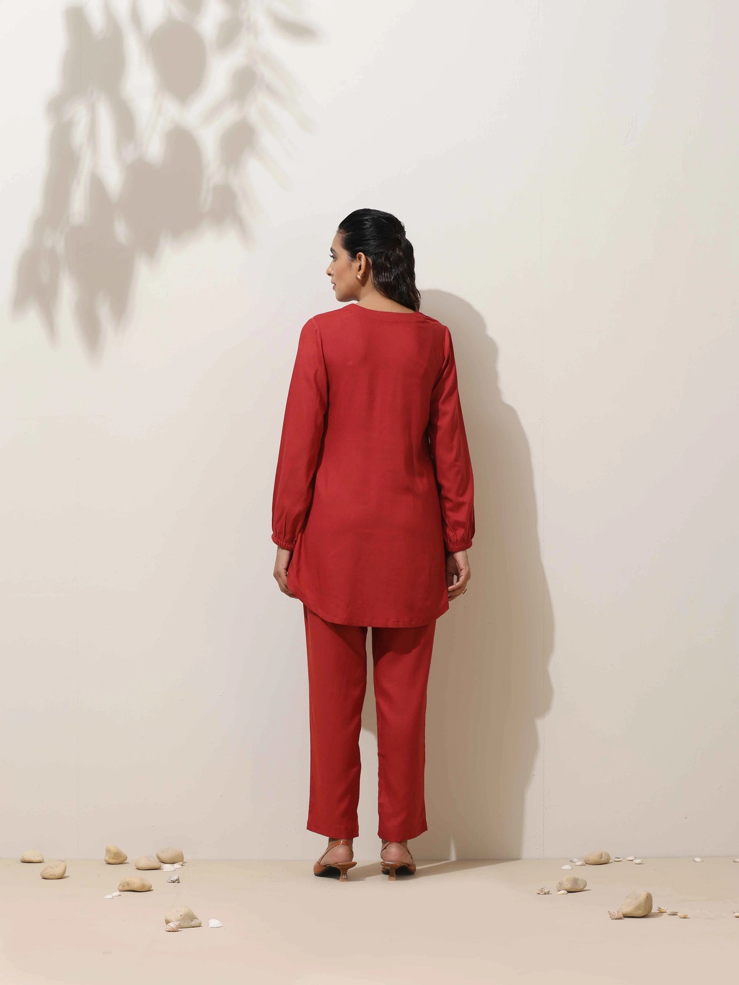 trueBrowns Maroon Viscose Co-ord Set