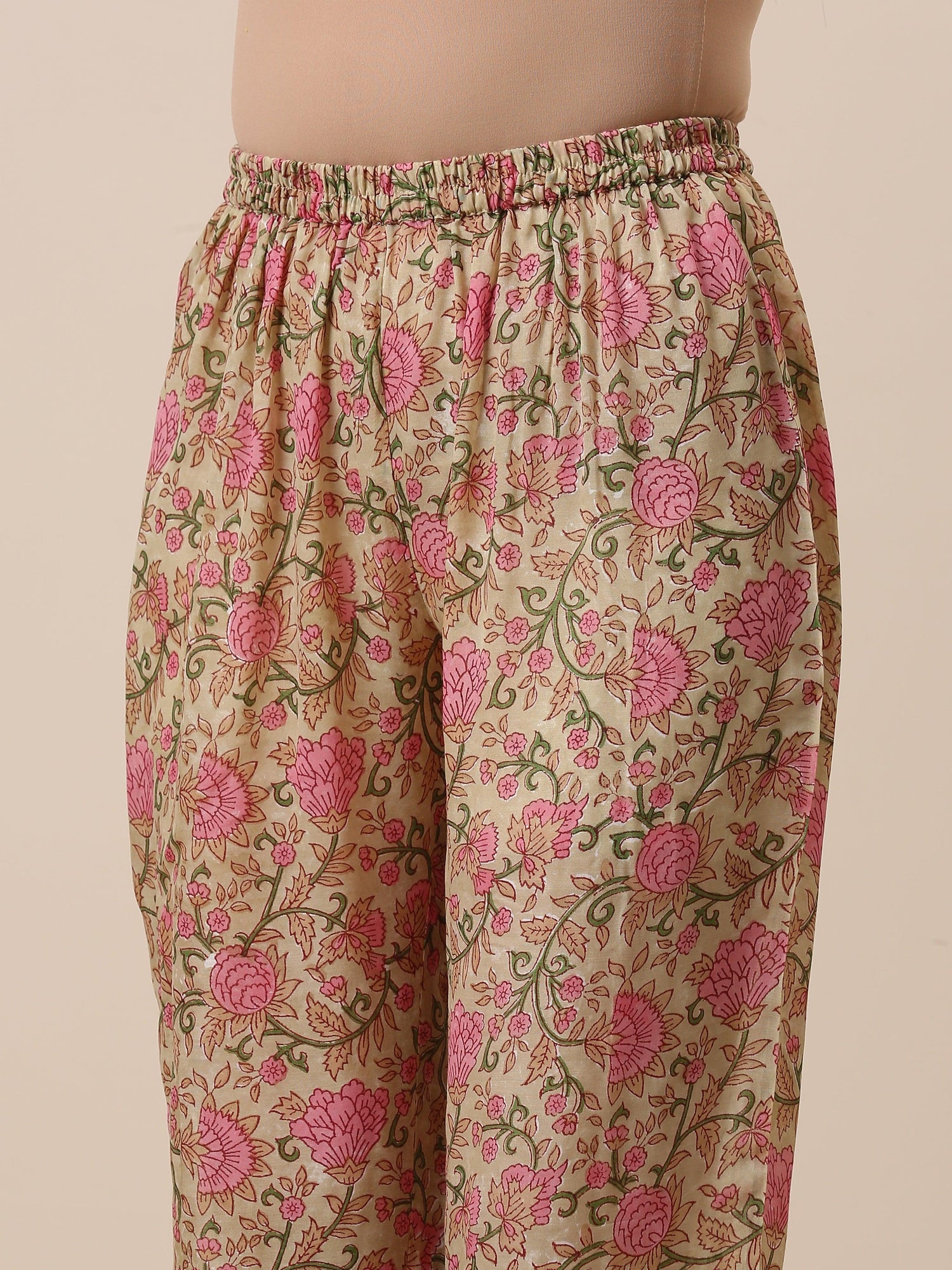 Cotton Hand Block Printed Green Pink Co-Ord Set - trueBrowns