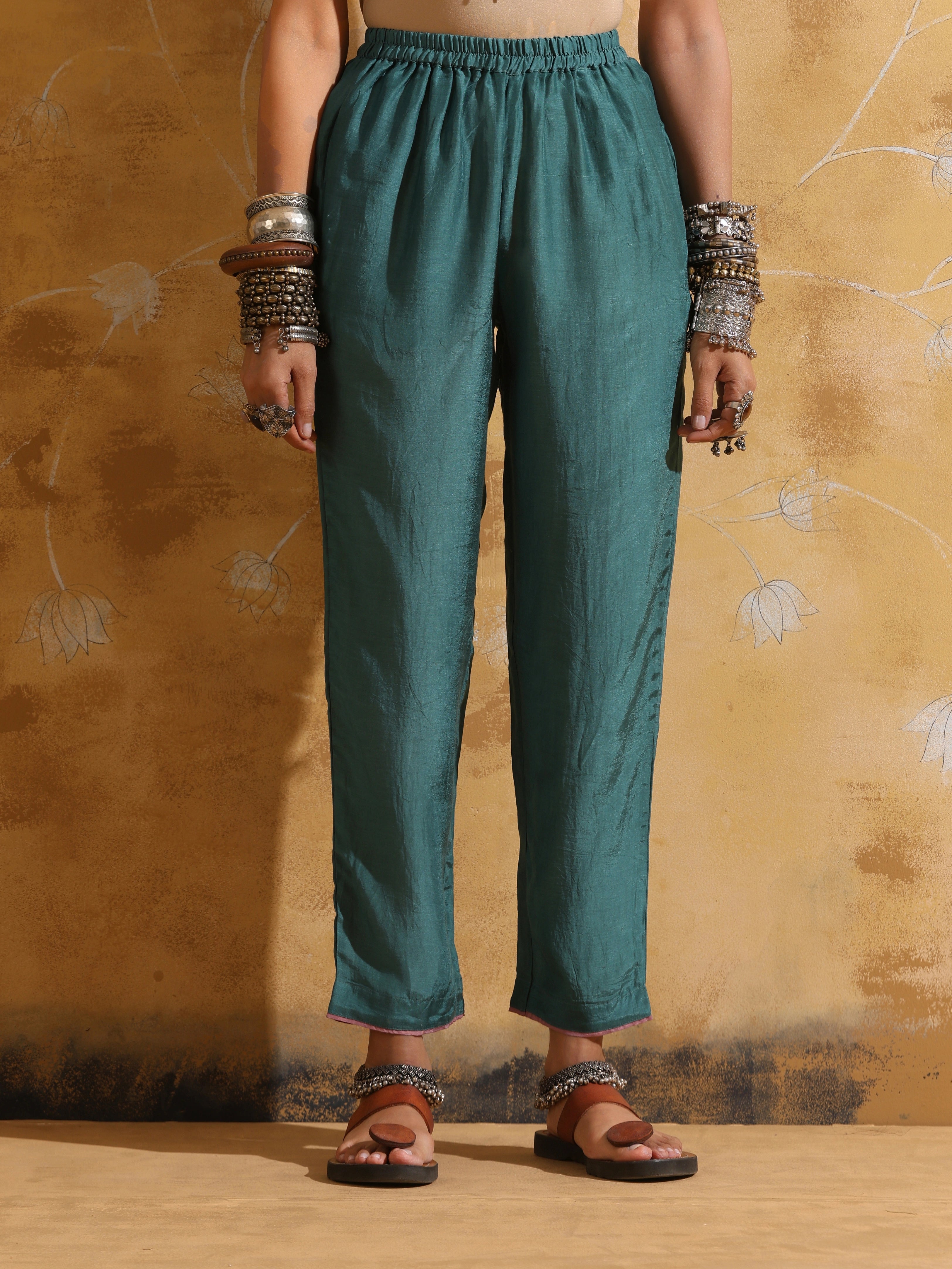 trueBrowns Blue Muslin Silk Anarkali Kurta Pant Set