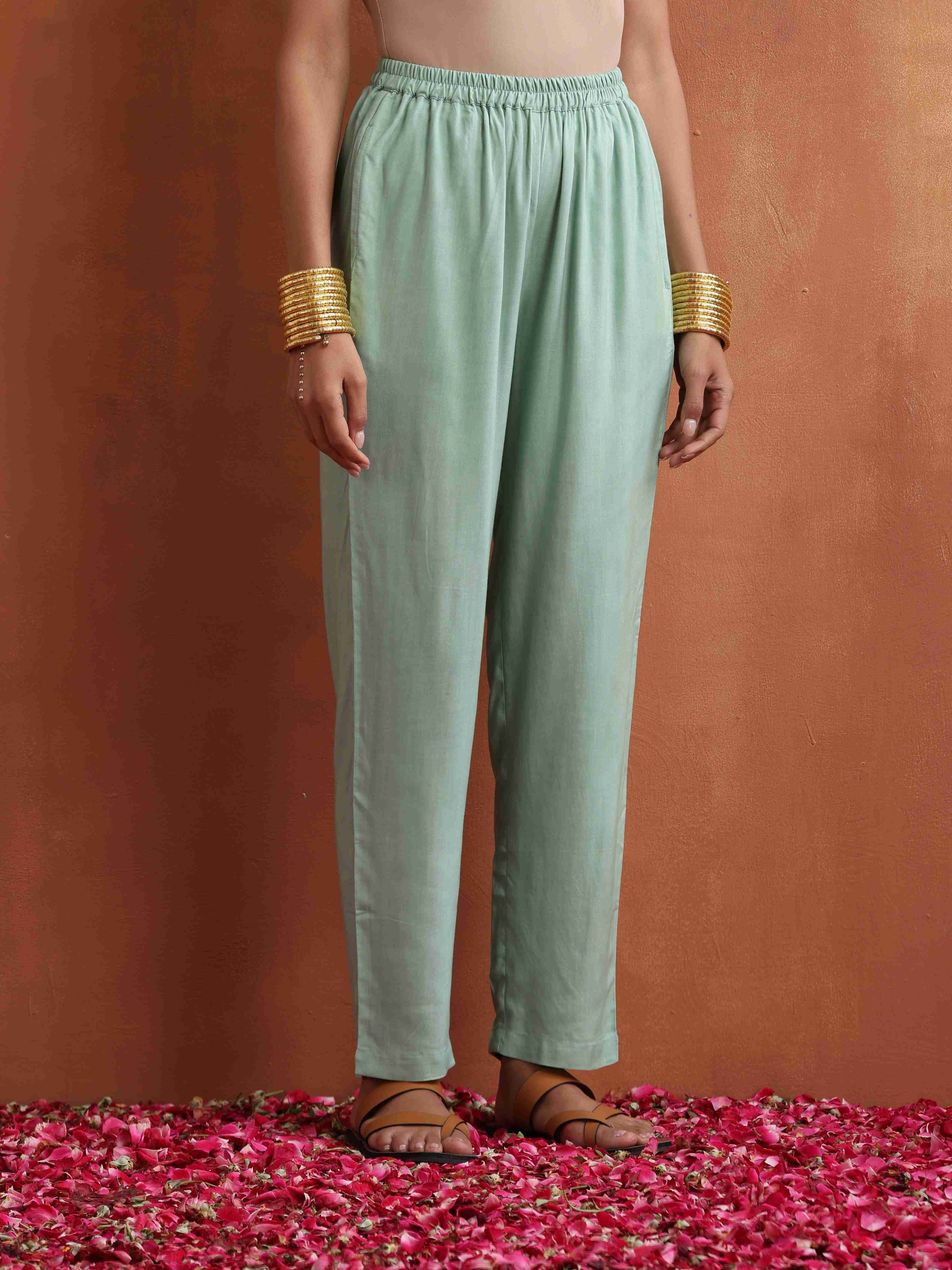trueBrowns Beige Palm Print A-line Kurta Set