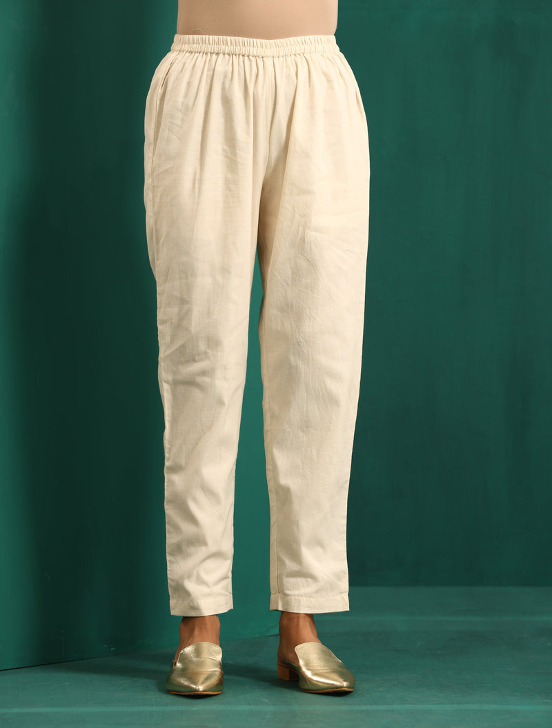 trueBrowns Ivory Peach Embroidered V-Neck Co-Ord Set
