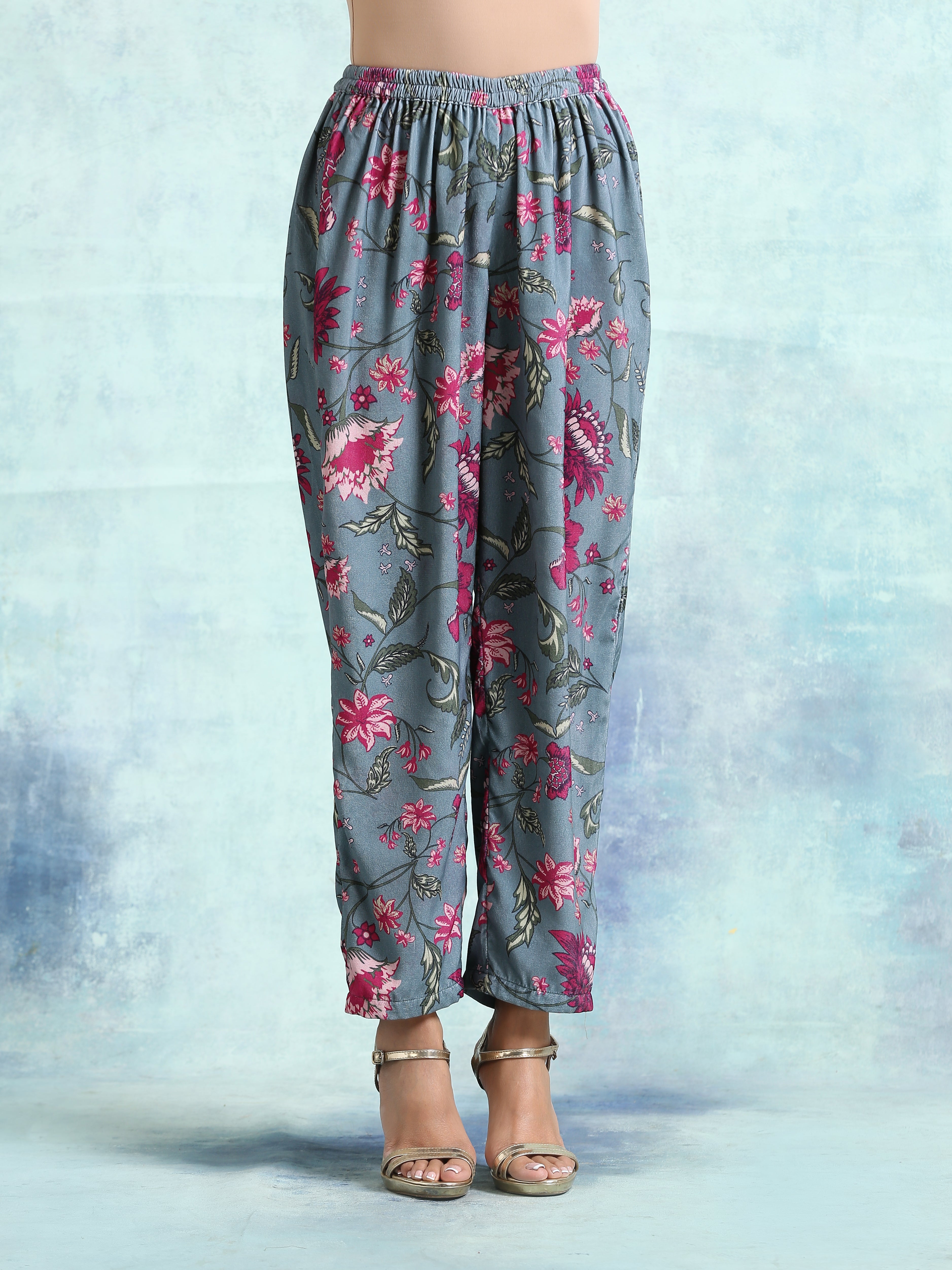 Grey Velvet Lace Kurta Pant Set