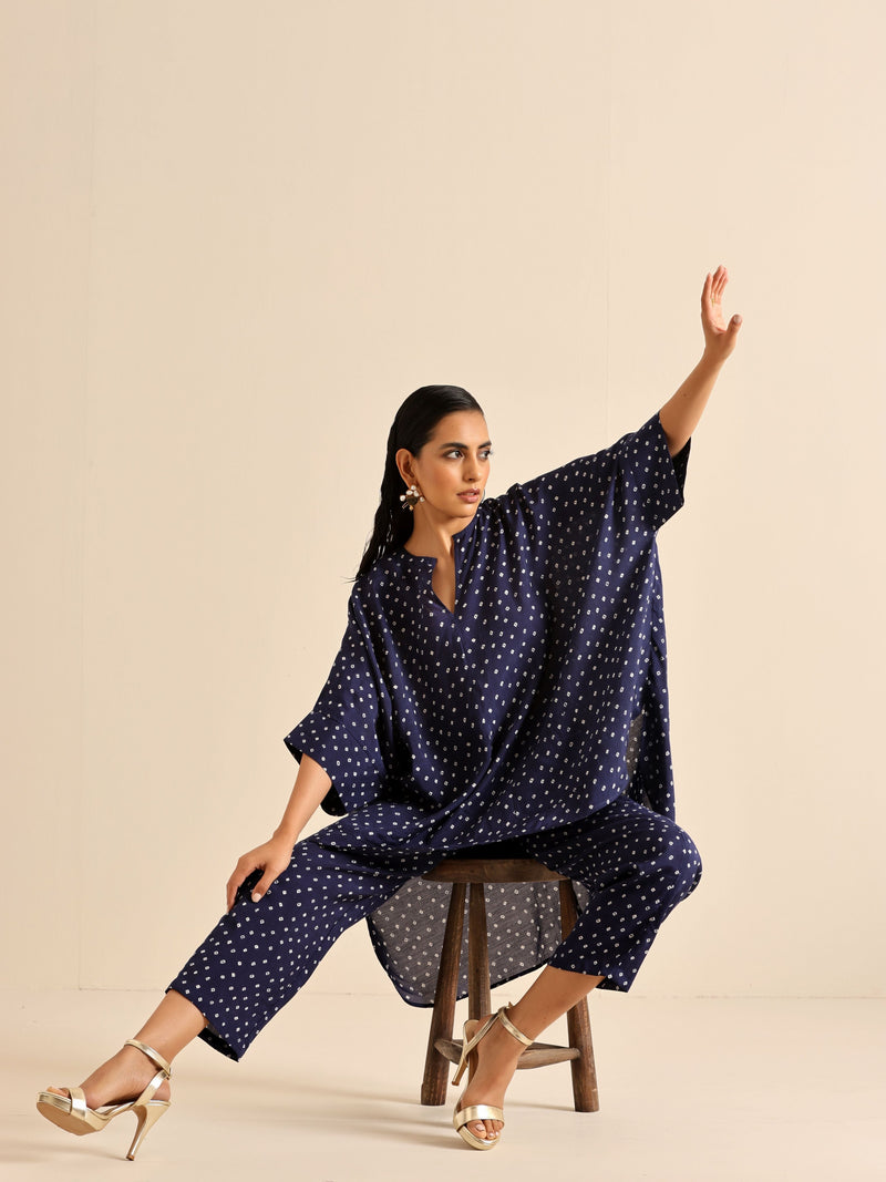 Blue Bandhani Silk Printed Boxy Fit Co-Ord Set