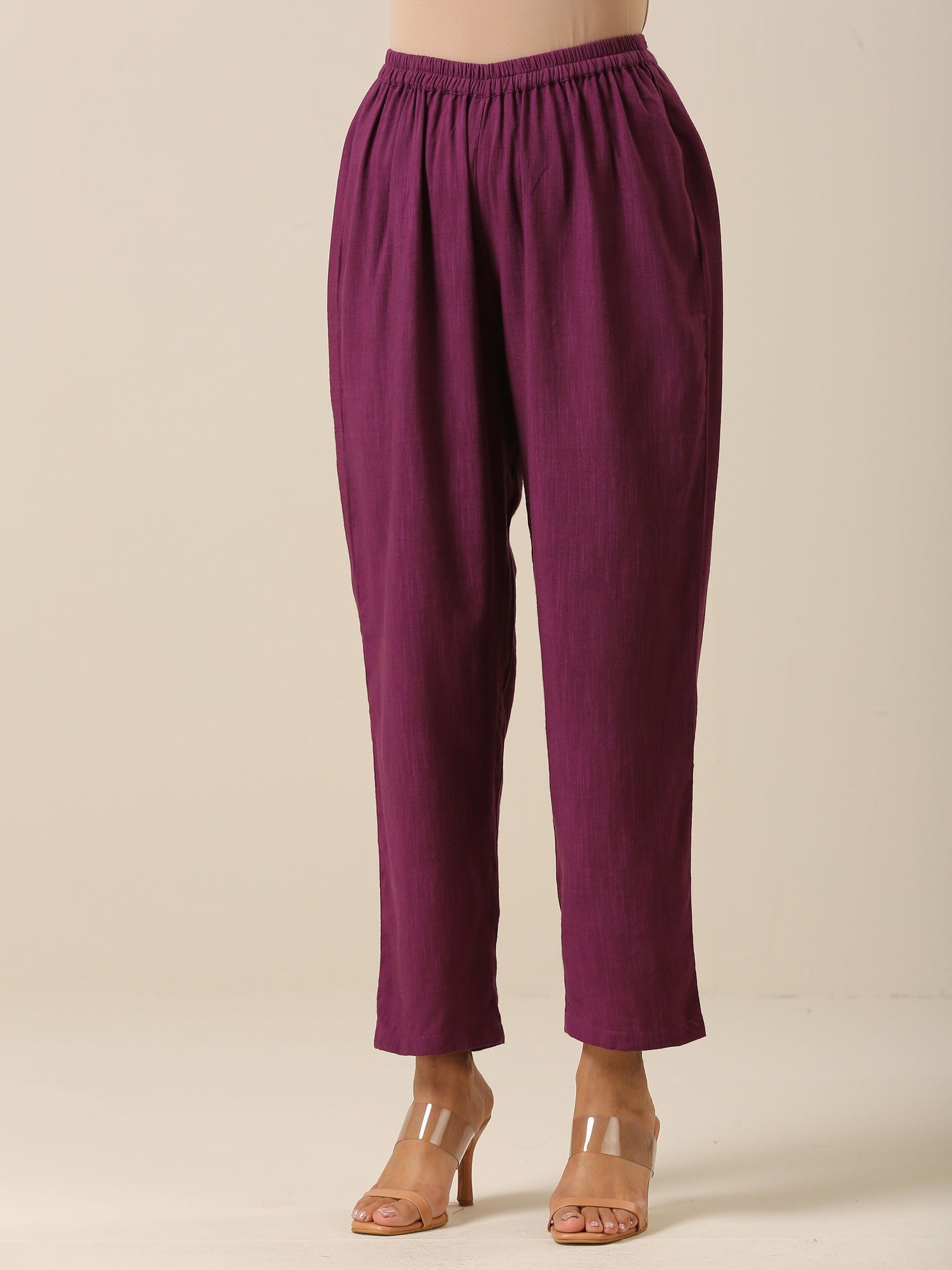 Plum Purple Slub Texture High Low Kaftan Pant Set