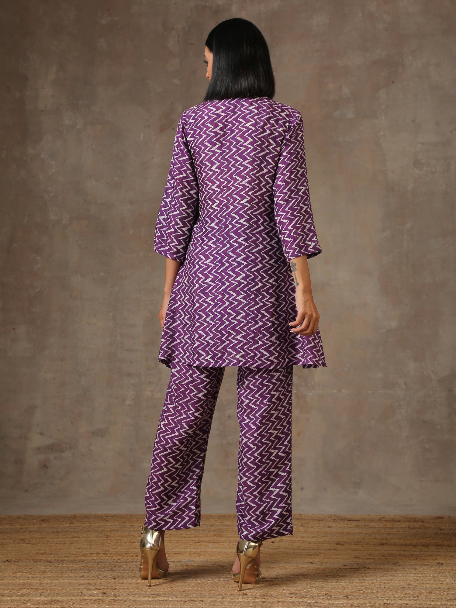 Purple White Lehariya Printed Silk Co-Ord Set