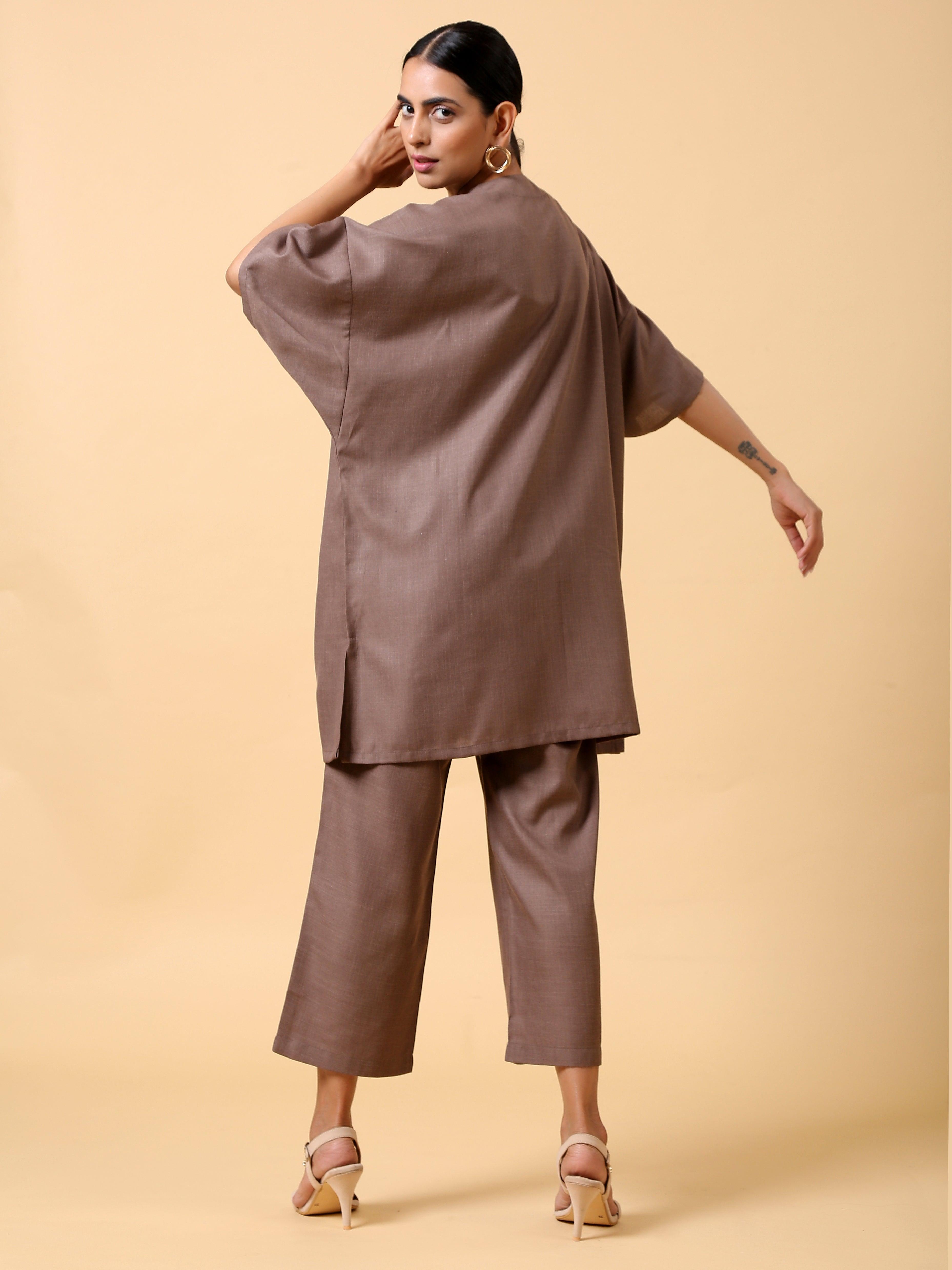 Cotton Linen Burnt Brown Boxy Fit Co-Ord Set - trueBrowns