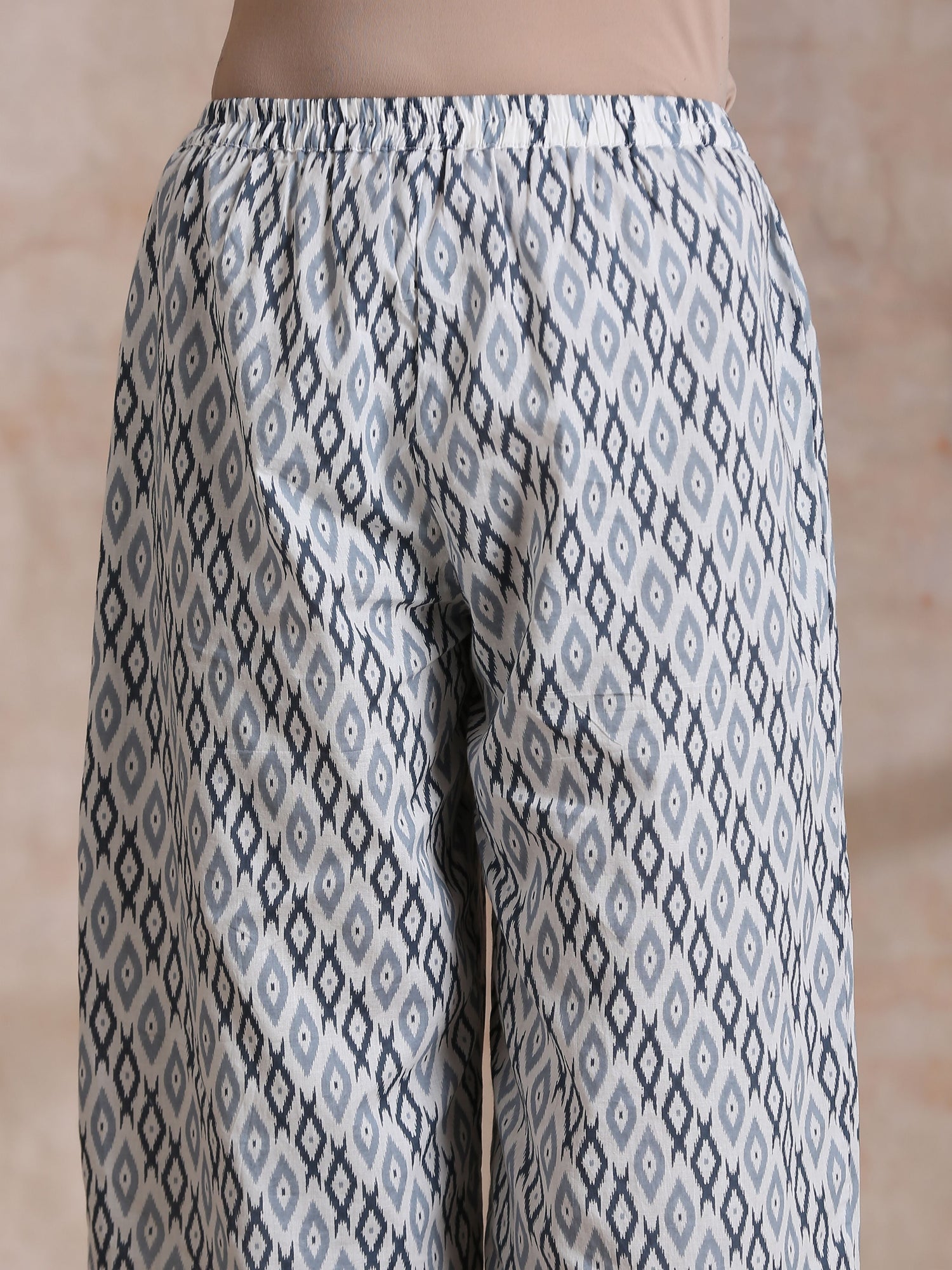 Multi Grey On Grey Ikat Print Cotton High-Low Co-Ord Set