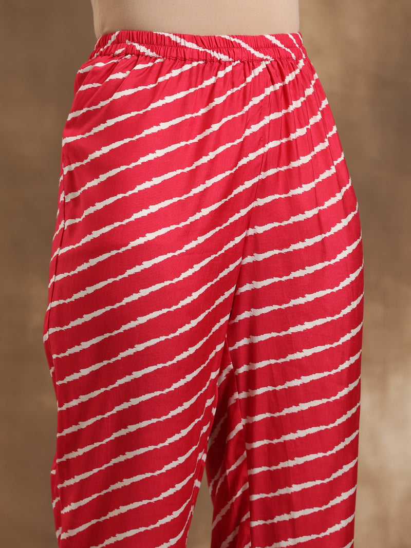 Pink Lehariya Printed Silk Kaftan Co-Ord Set