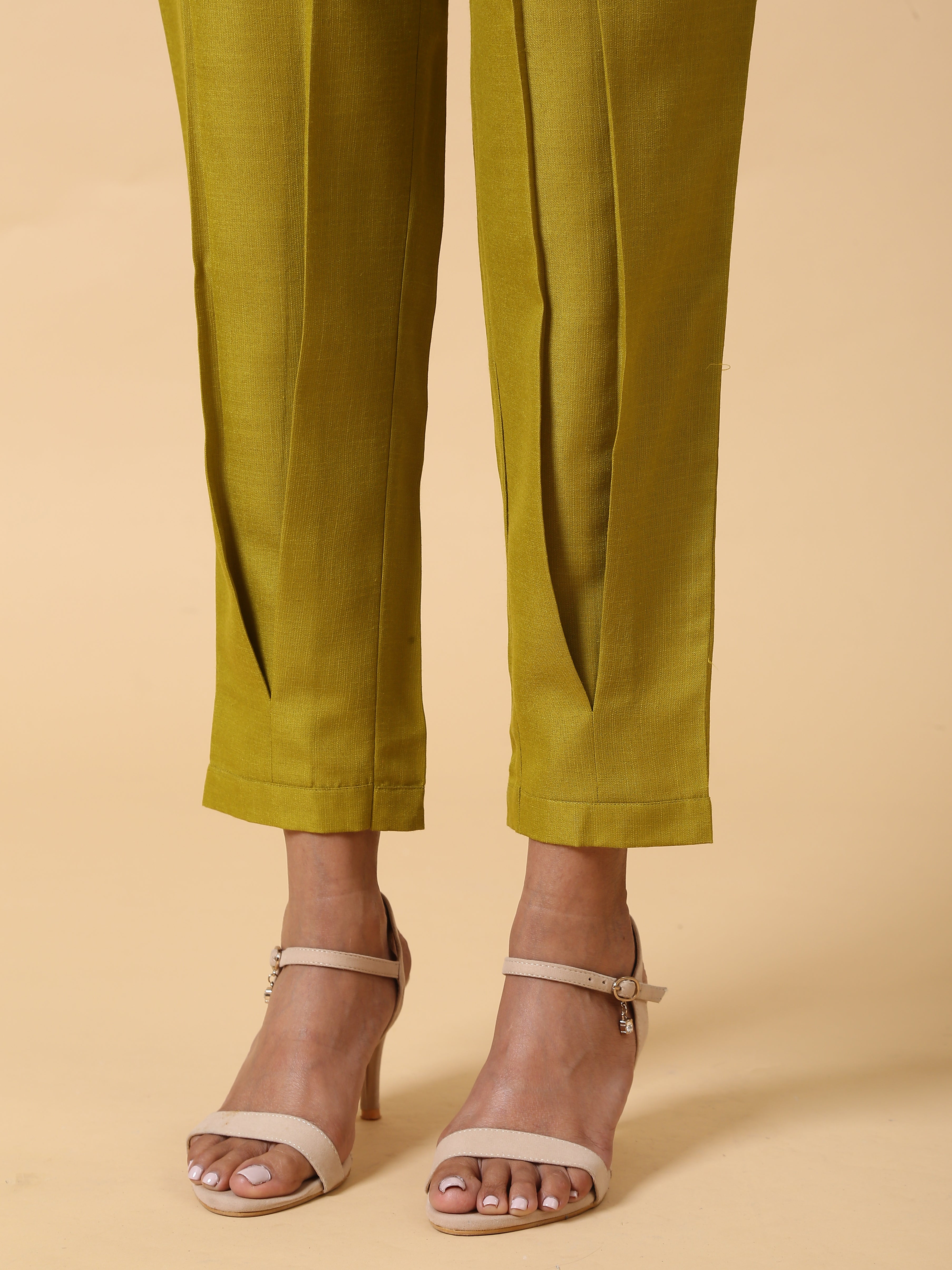 Cotton Linen Lime Green Pleated Co-Ord Set