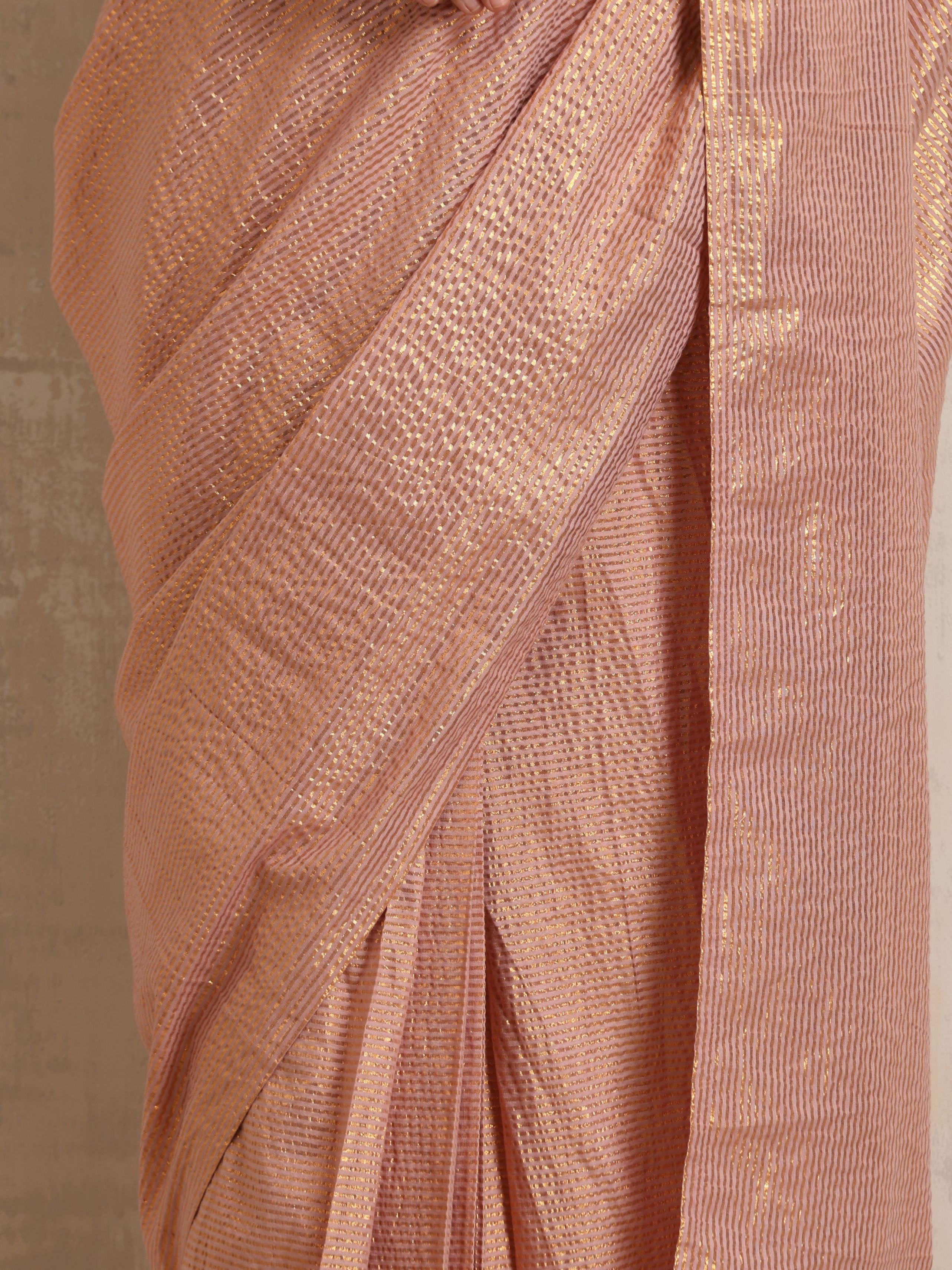 trueBrowns Pink Gold Lurex Saree