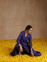 Spectrum Blue Gold Cotton Angrakha Kurta Set