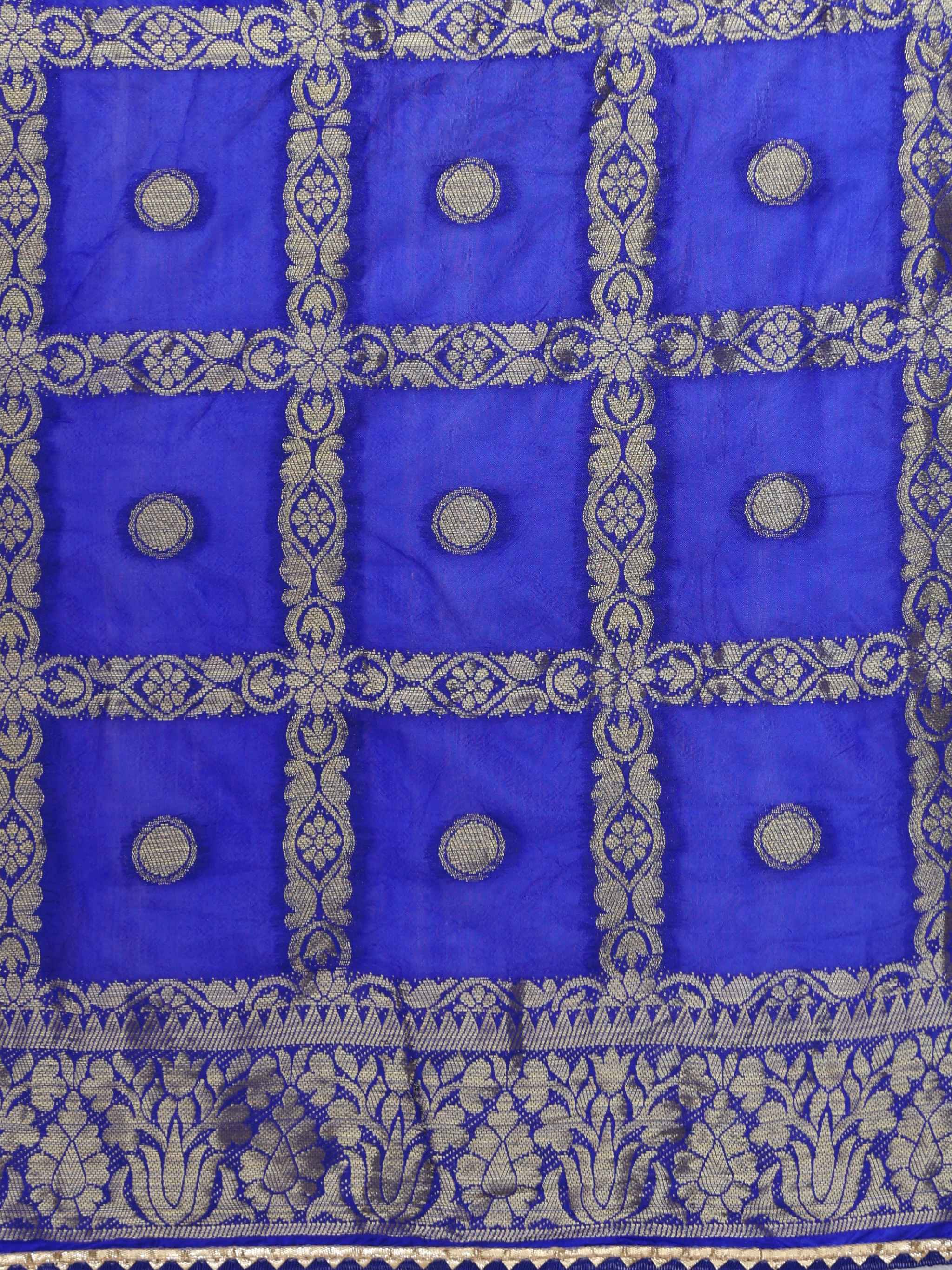 trueBrowns Electric Blue Bandhani Jacquard Saree With Unstitched Blouse