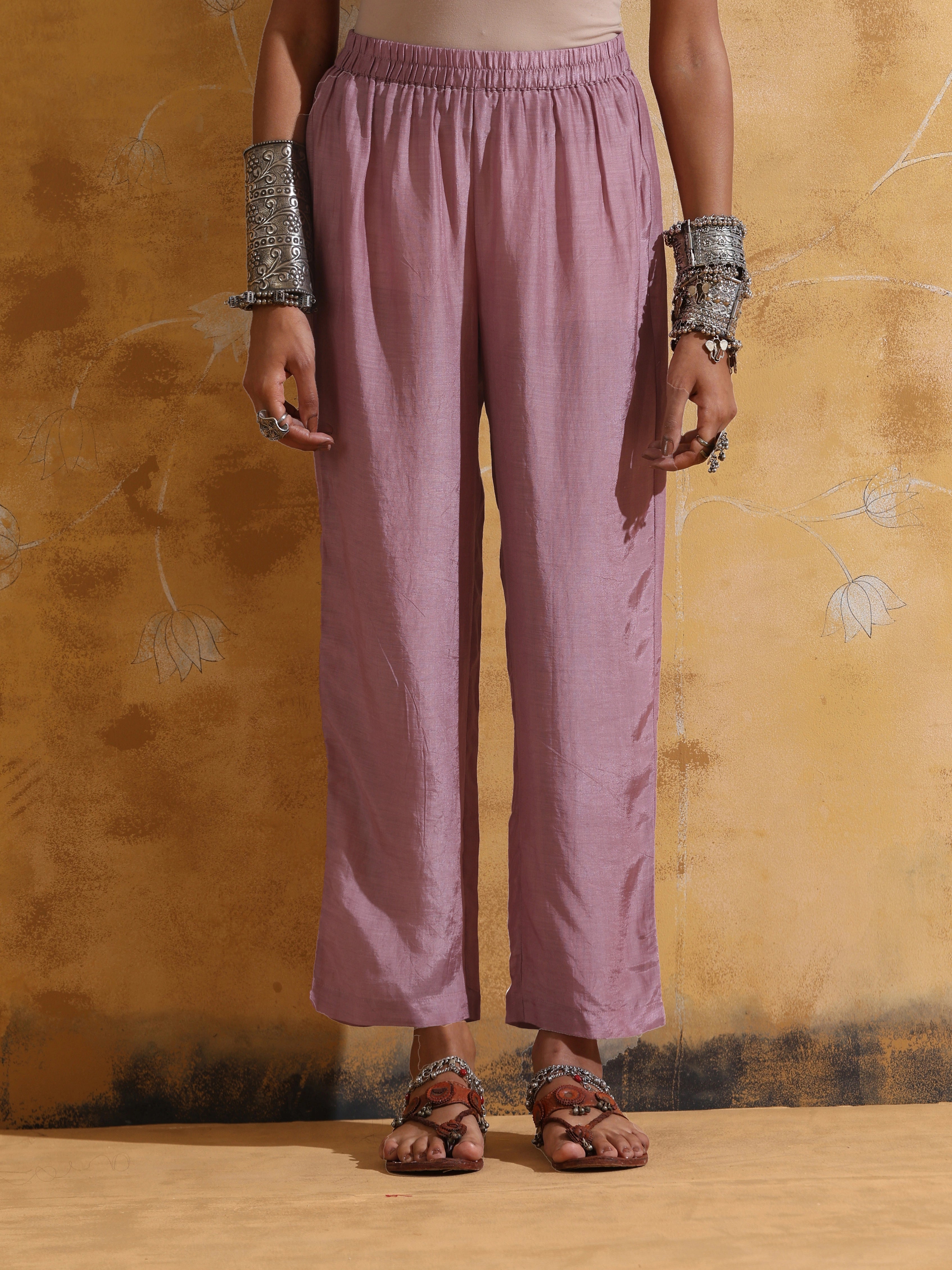 trueBrowns Lilac Muslin Silk Flared Kurta Co-ord Set