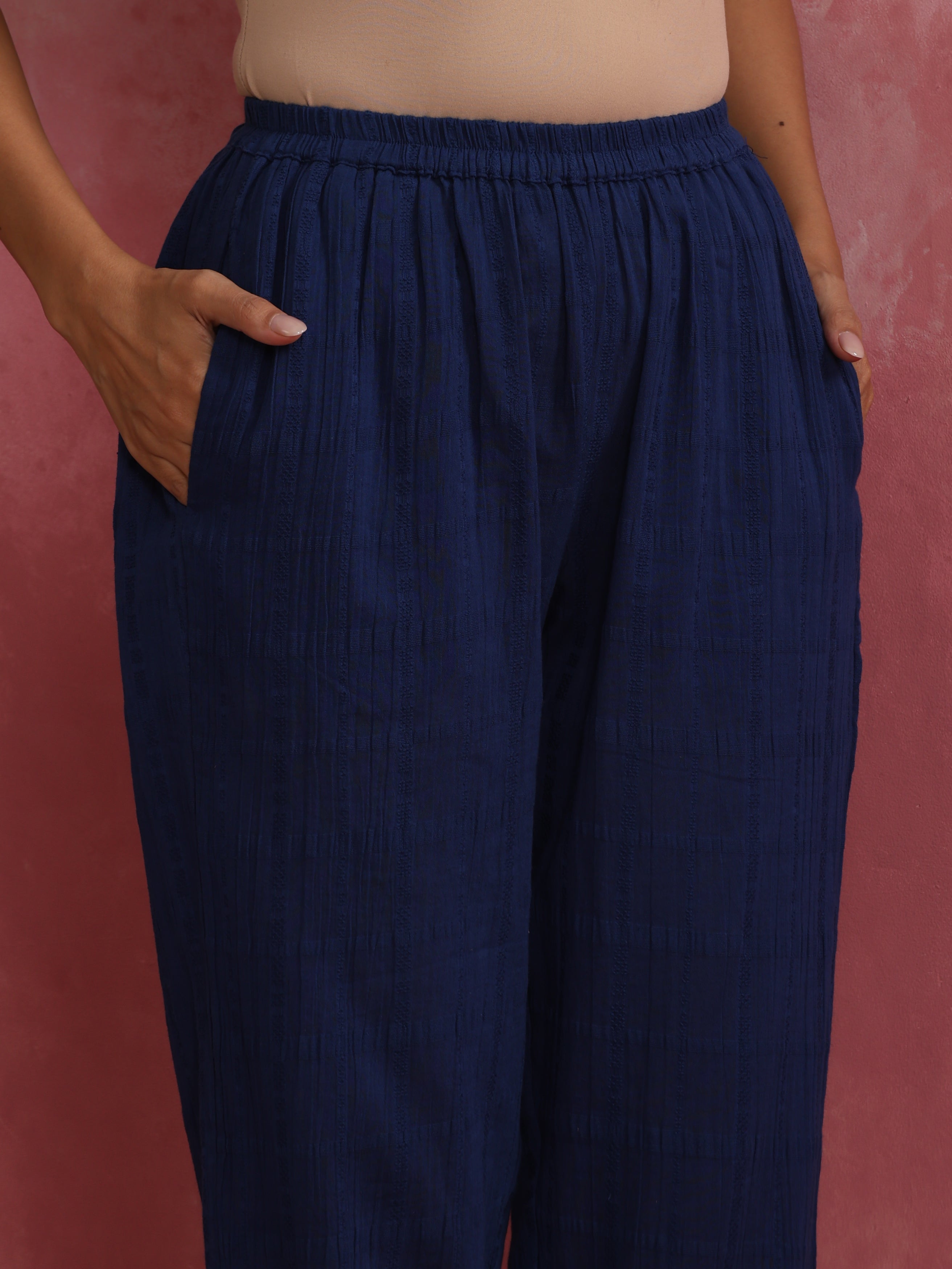 trueBrowns Dark Blue Cotton Dobby Co-ord set