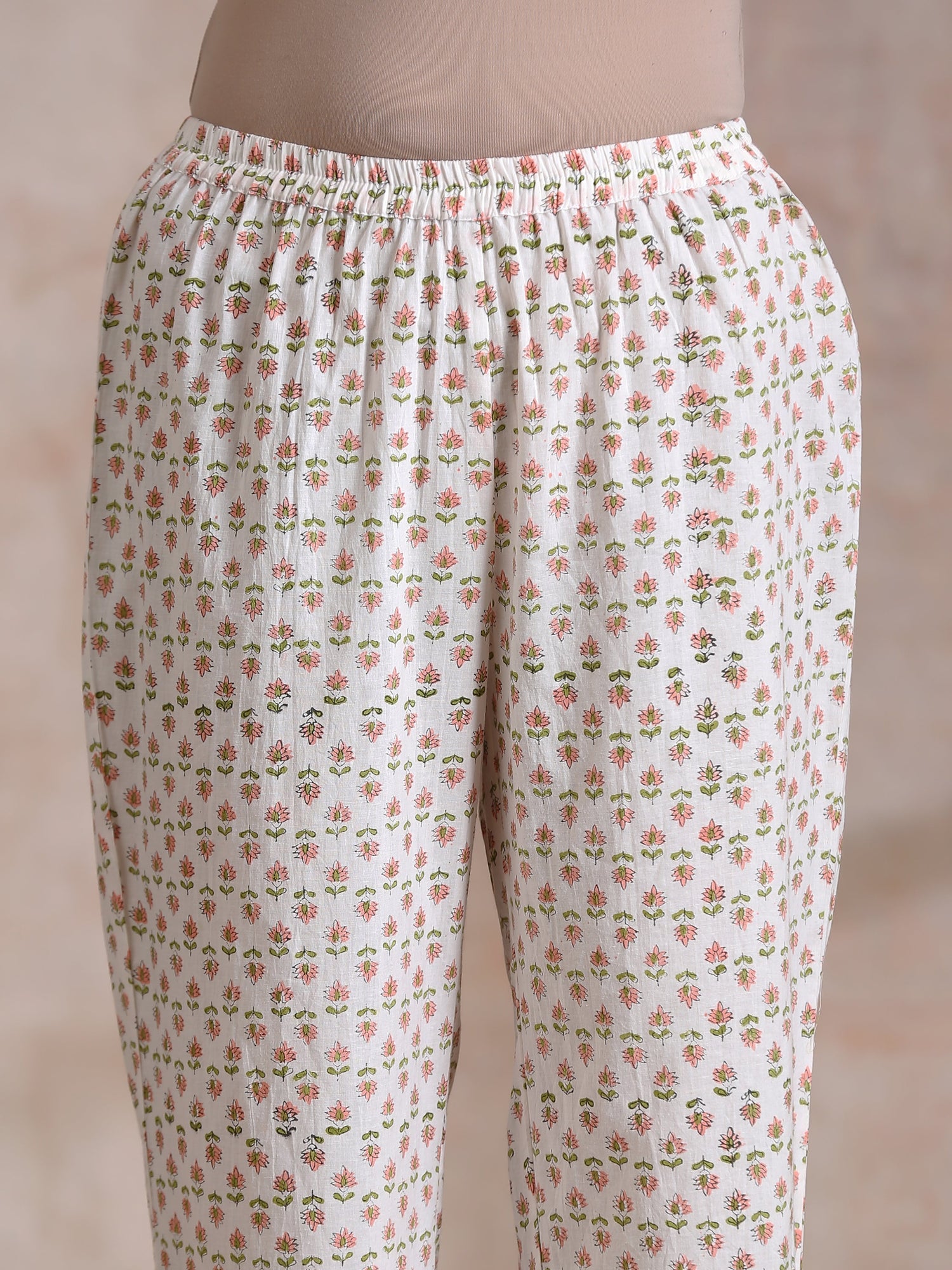 White With Small Floral Booti Print Cotton Pleated Co-Ord Set