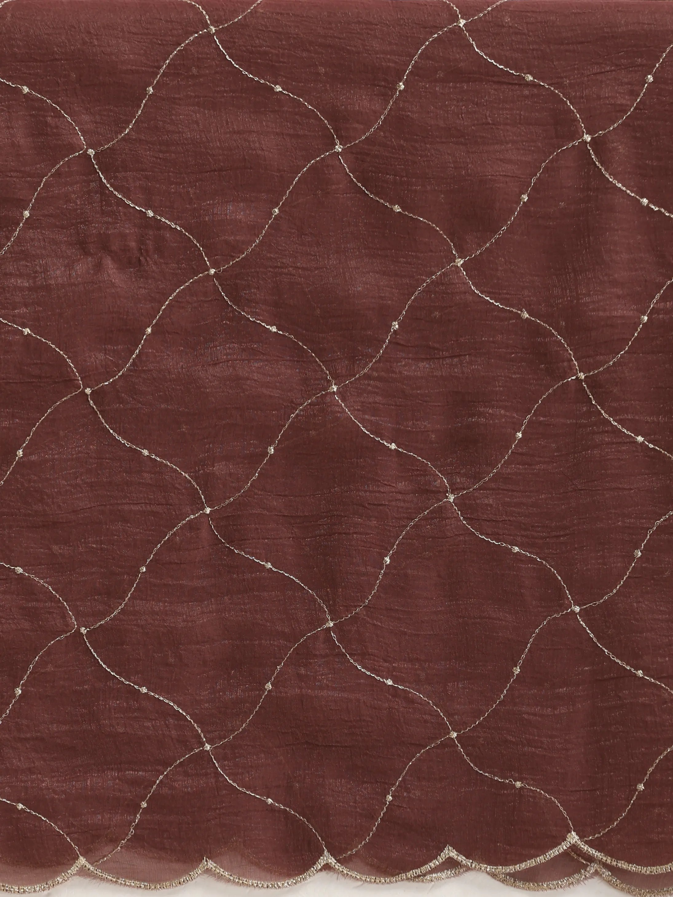 trueBrowns Copper Zari Jaal Embroidered Saree With Unstitched Blouse