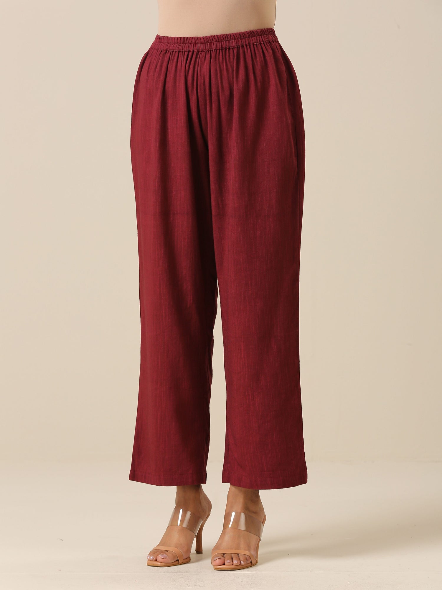 Ruby Wine Slub Texture Back Pleat Kurta Pant Set