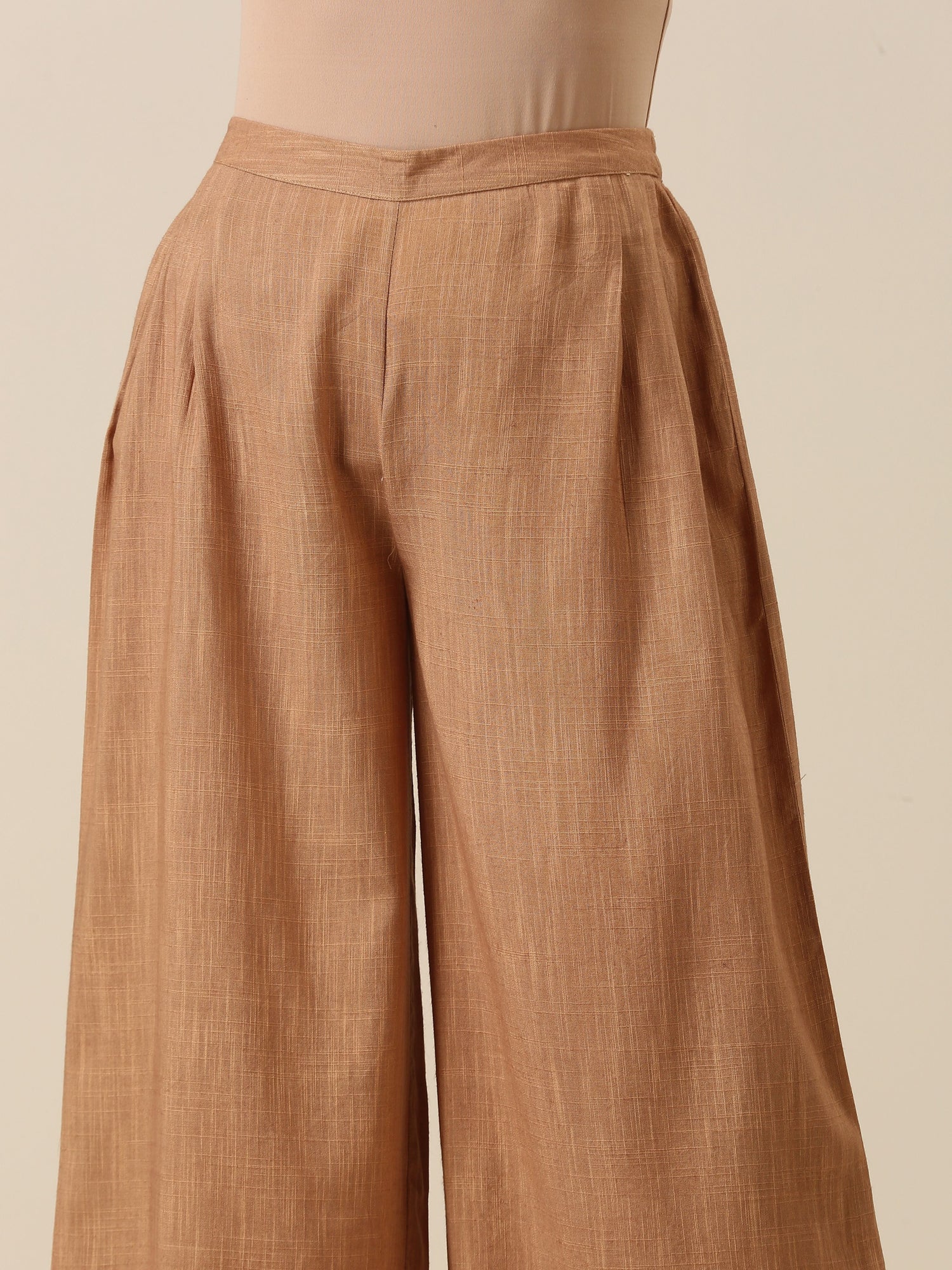 Beige Slub Texture Sleevesless Jacket Pant Set