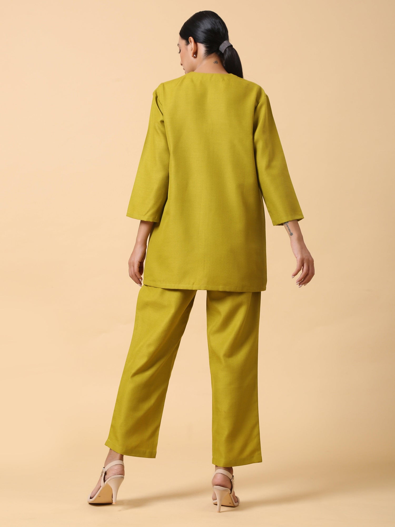 Cotton Linen Lime Green Relaxed Placket Co-Ord Set - trueBrowns