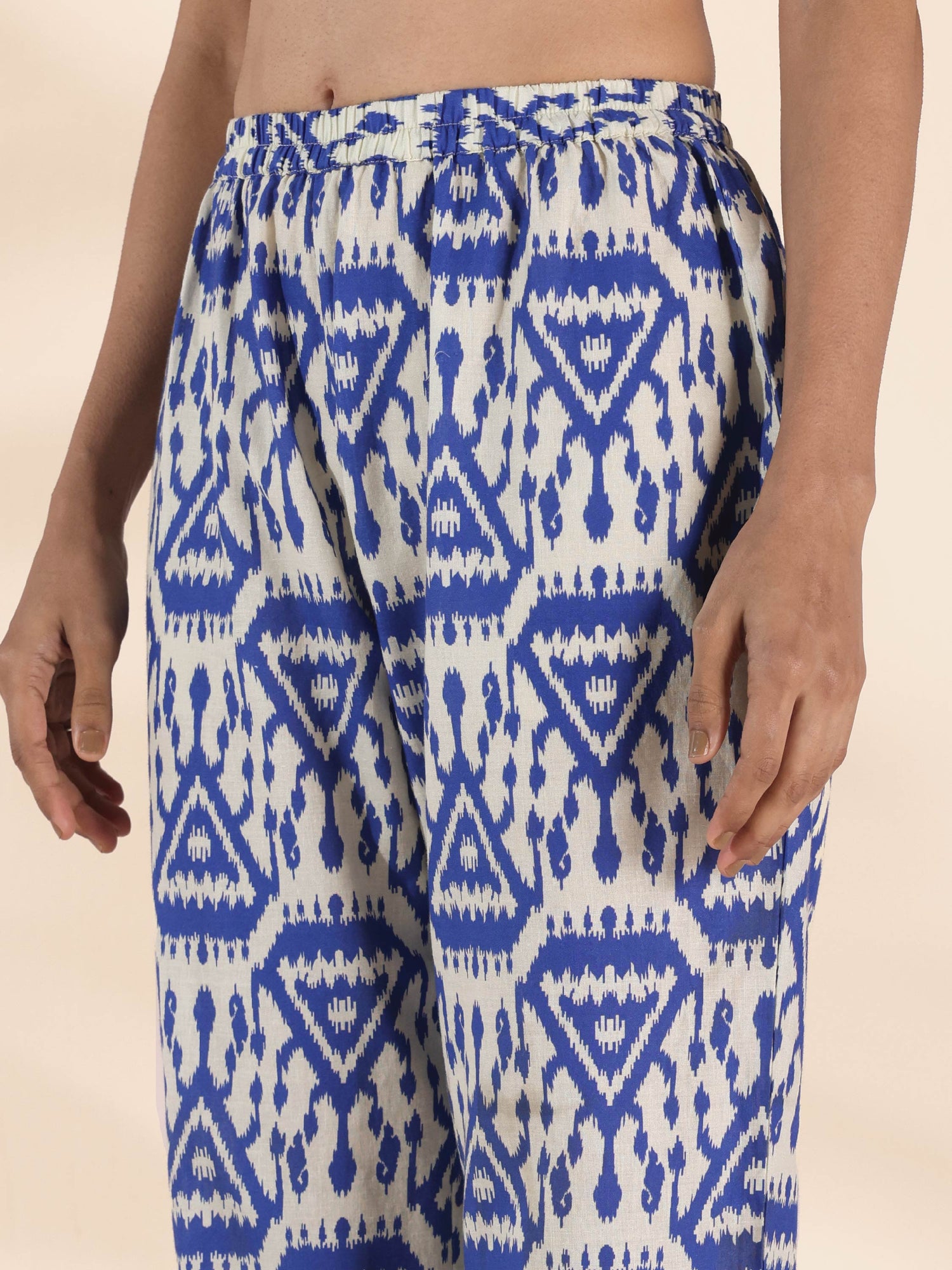 trueBrowns Blue Cotton Ikat Sleeveless Co-ord Set