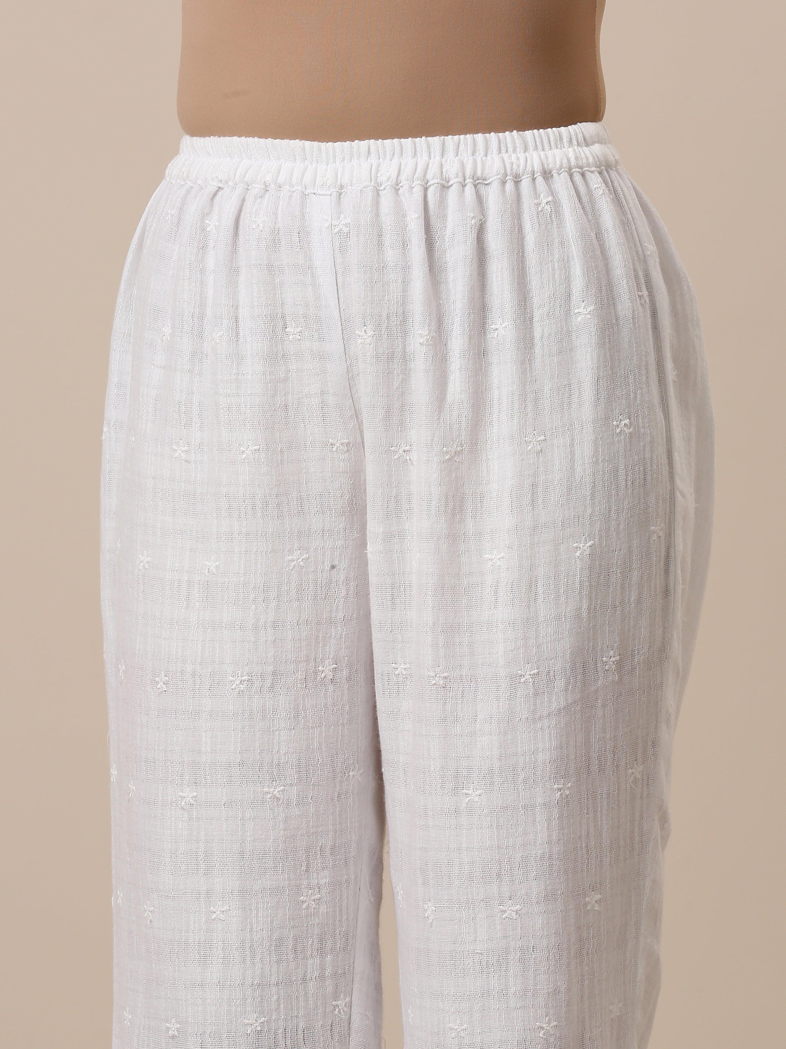 Cotton White Embroidered Short Co-Ord Set - trueBrowns