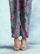Grey Velvet Lace Kurta Pant Set