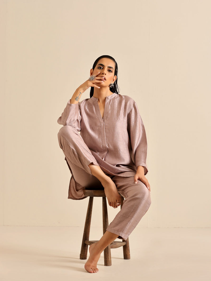 Grey Silk Texture Relaxed Co-Ord Set