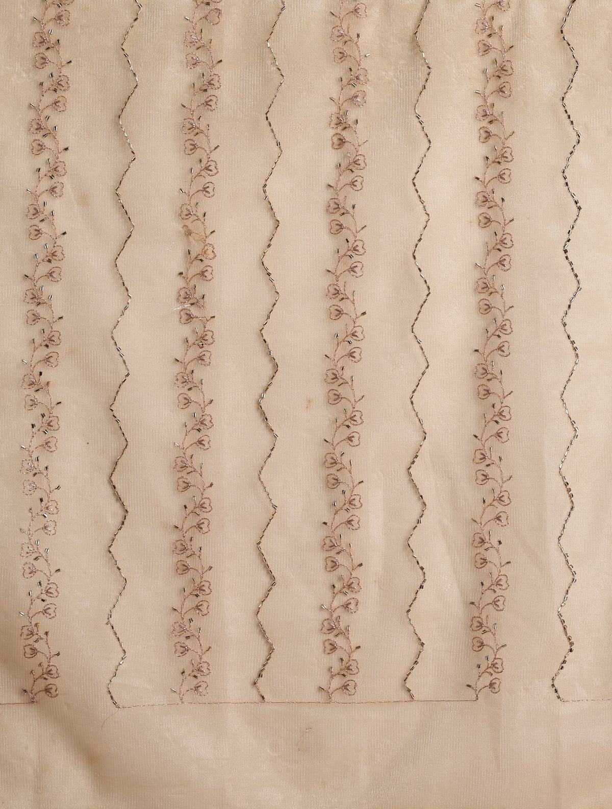 trueBrowns Ivory Gold Sequins Embroidered Net Saree With Unstitched Blouse