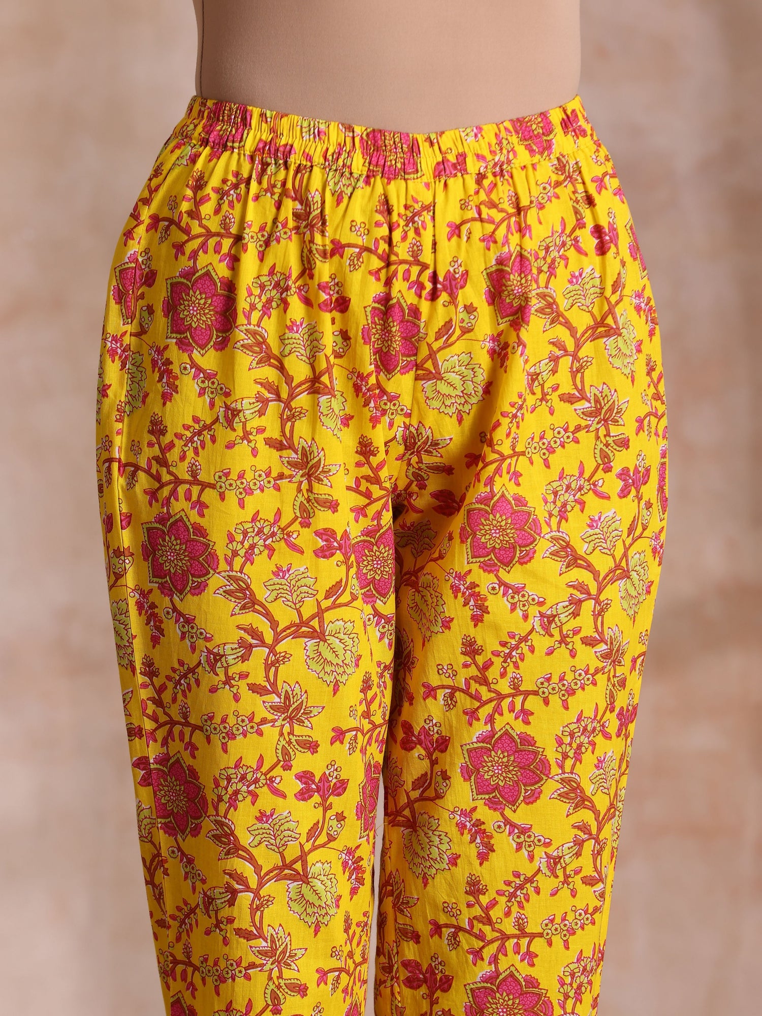 Sunshine Yellow Overall Floral Block Print Cotton Kurta Pant Dupatta Set
