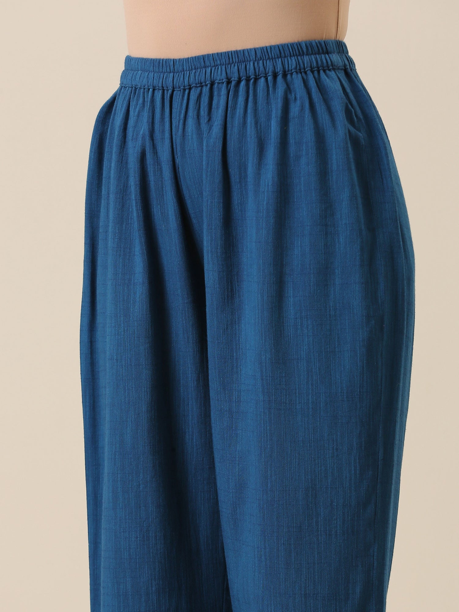 Classic Blue Slub Texture Collar Short Co-Ord Set