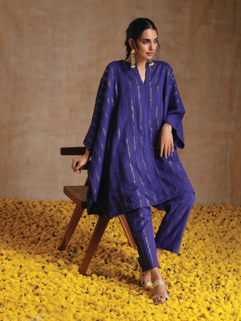 Spectrum Blue Gold Cotton Oversized Round Co-Ord Set