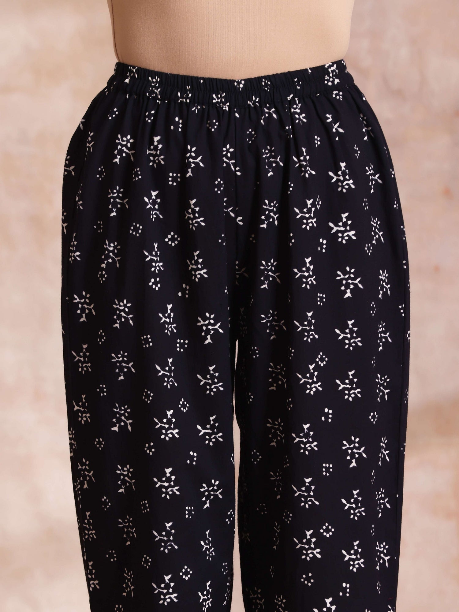 Black White Floral Print Cotton Collar Short Co-Ord Set