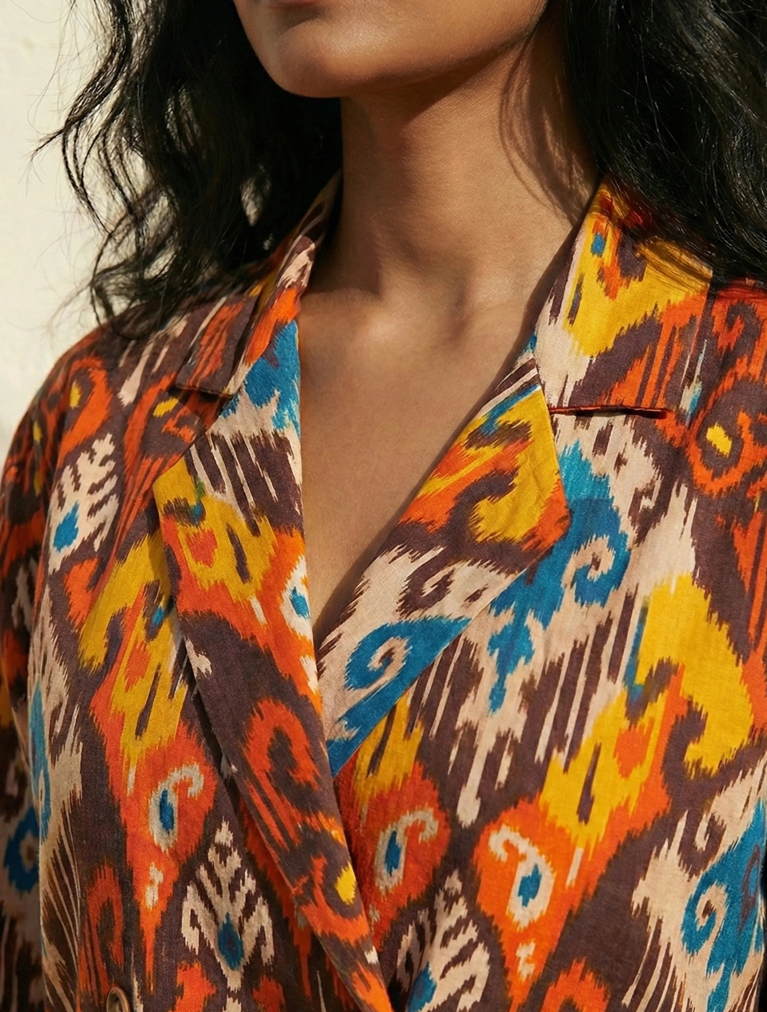 trueBrowns Multicolour Ikat Print Cotton Poplin Blazer Co-Ord Set