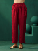 trueBrowns Maroon Diamond Viscose Silk Co-ord Set