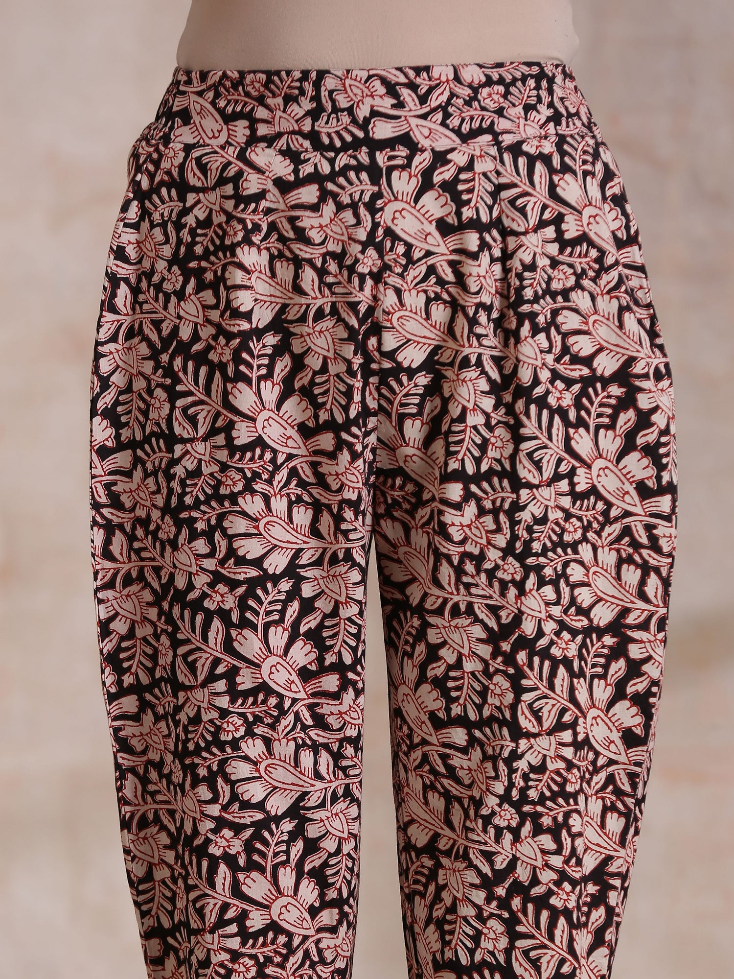 Black Floral Overall Bagru Print Cotton Pant Suit Set
