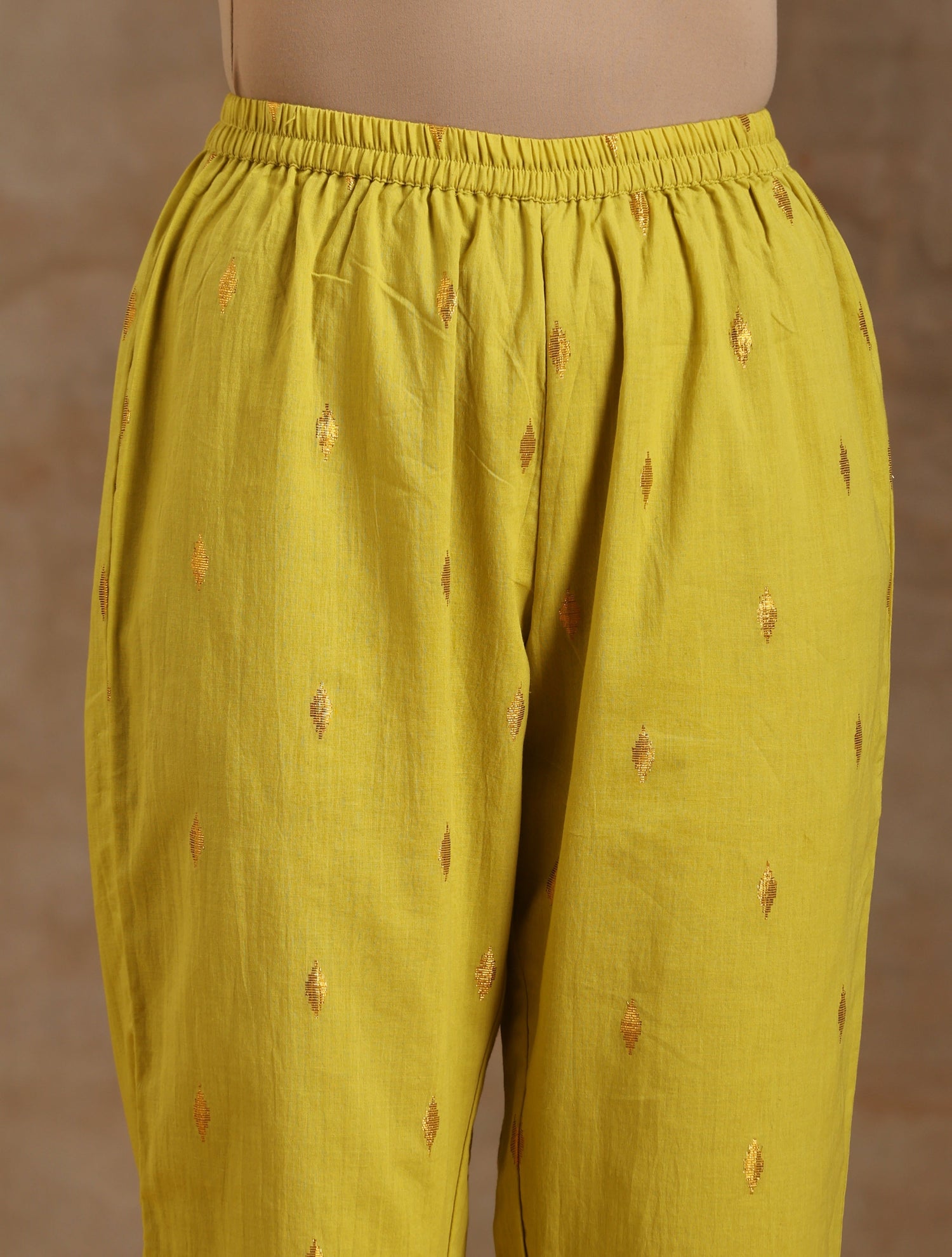 Lime Gold Cotton Handkerchief Kurta Set