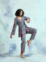 Grey Printed Velvet Co-Ord Set
