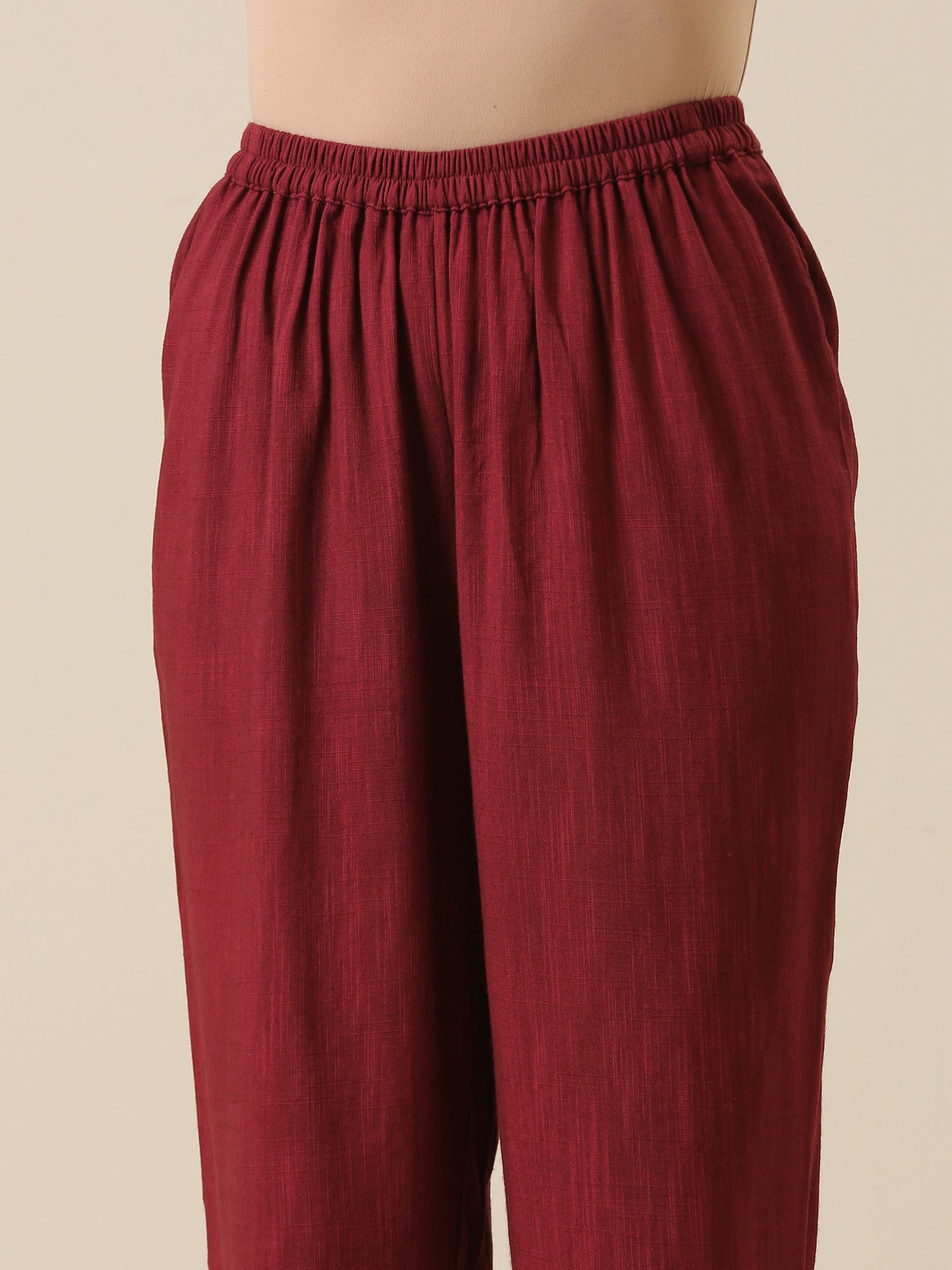 Ruby Wine Slub Texture High Low Kaftan Pant Set