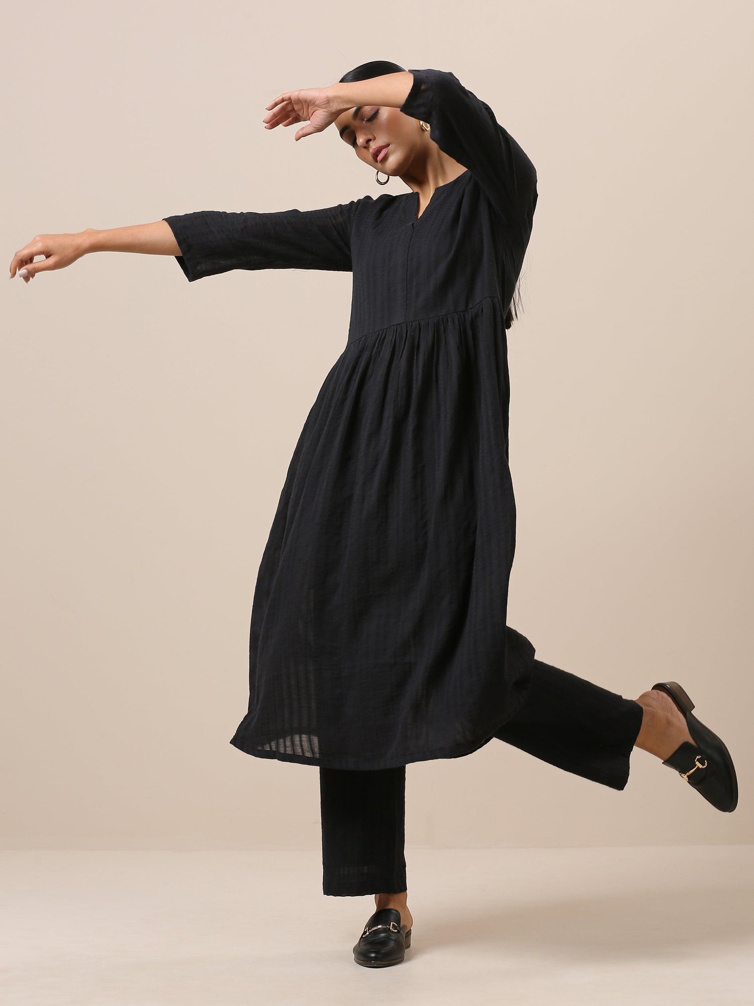 Cotton Black Flared Kurta Pant Set - trueBrowns
