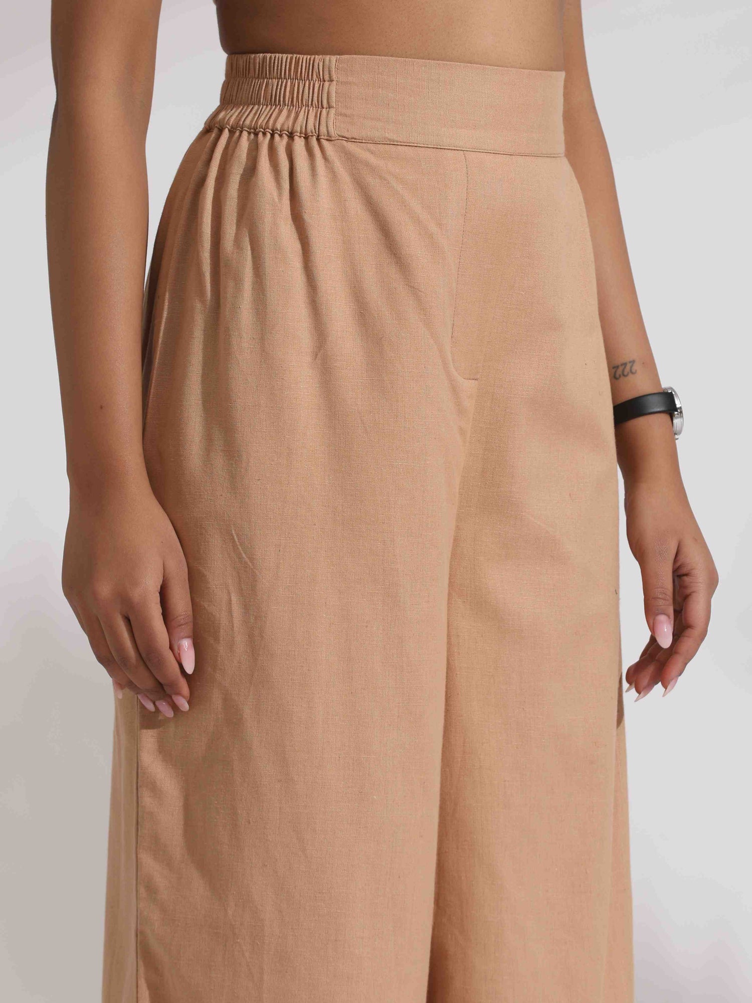 trueBrowns Beige Cotton Embroidered Shirt Top Co-ord Set