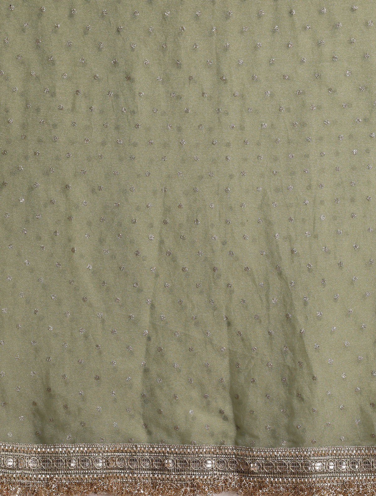 trueBrowns Green Tissue Foil Printed Saree With Unstitched Blouse