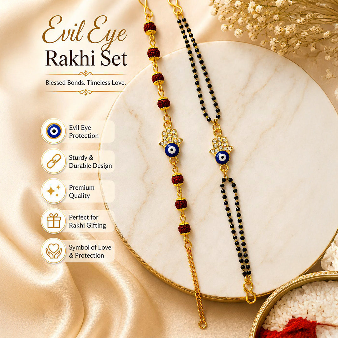 trueBrowns Gold Tone Evil Eye Couple Bracelet Rakhi