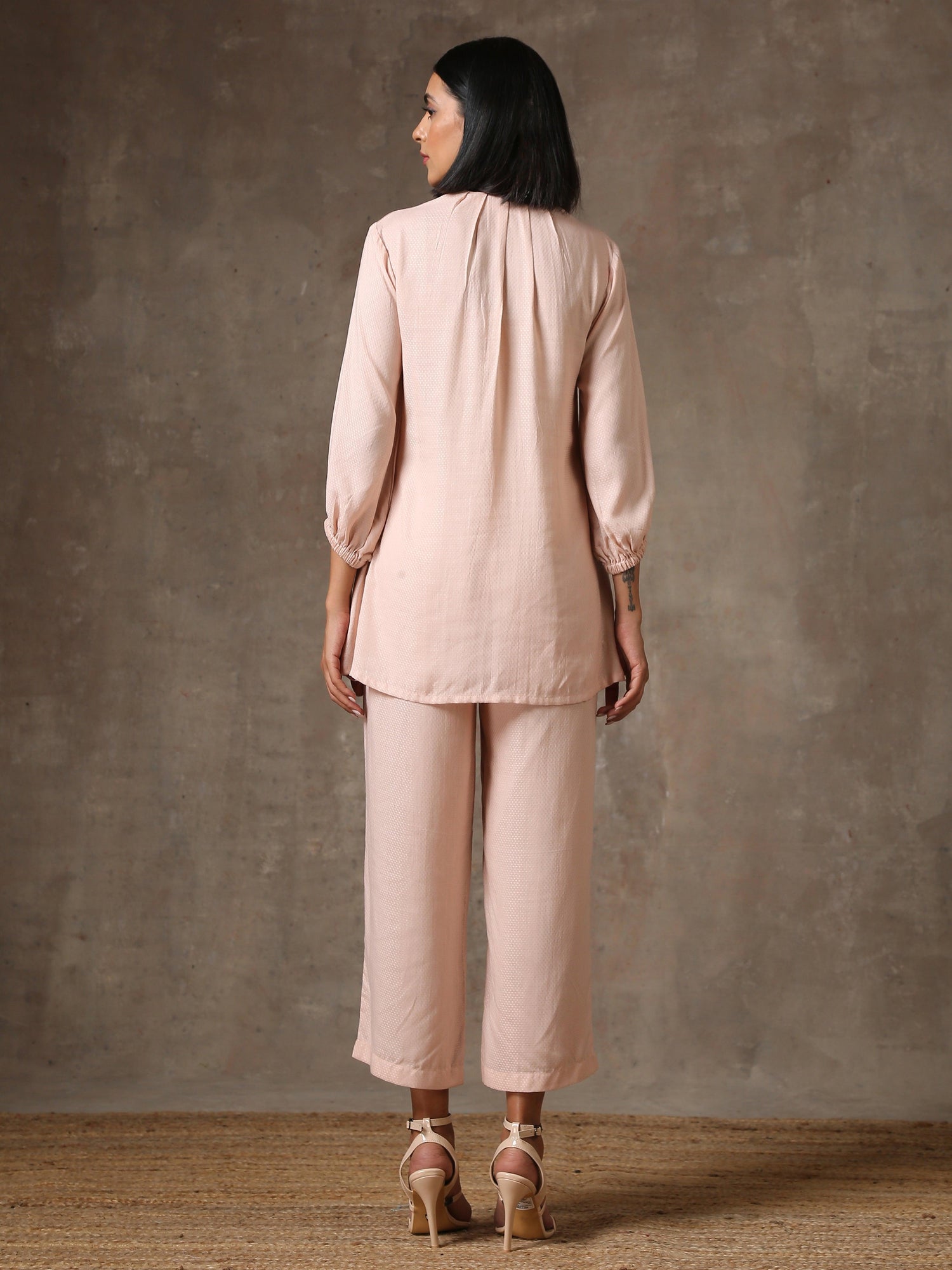 The Edwina - Rose Pink Solid Textured Co-Ord Set - trueBrowns