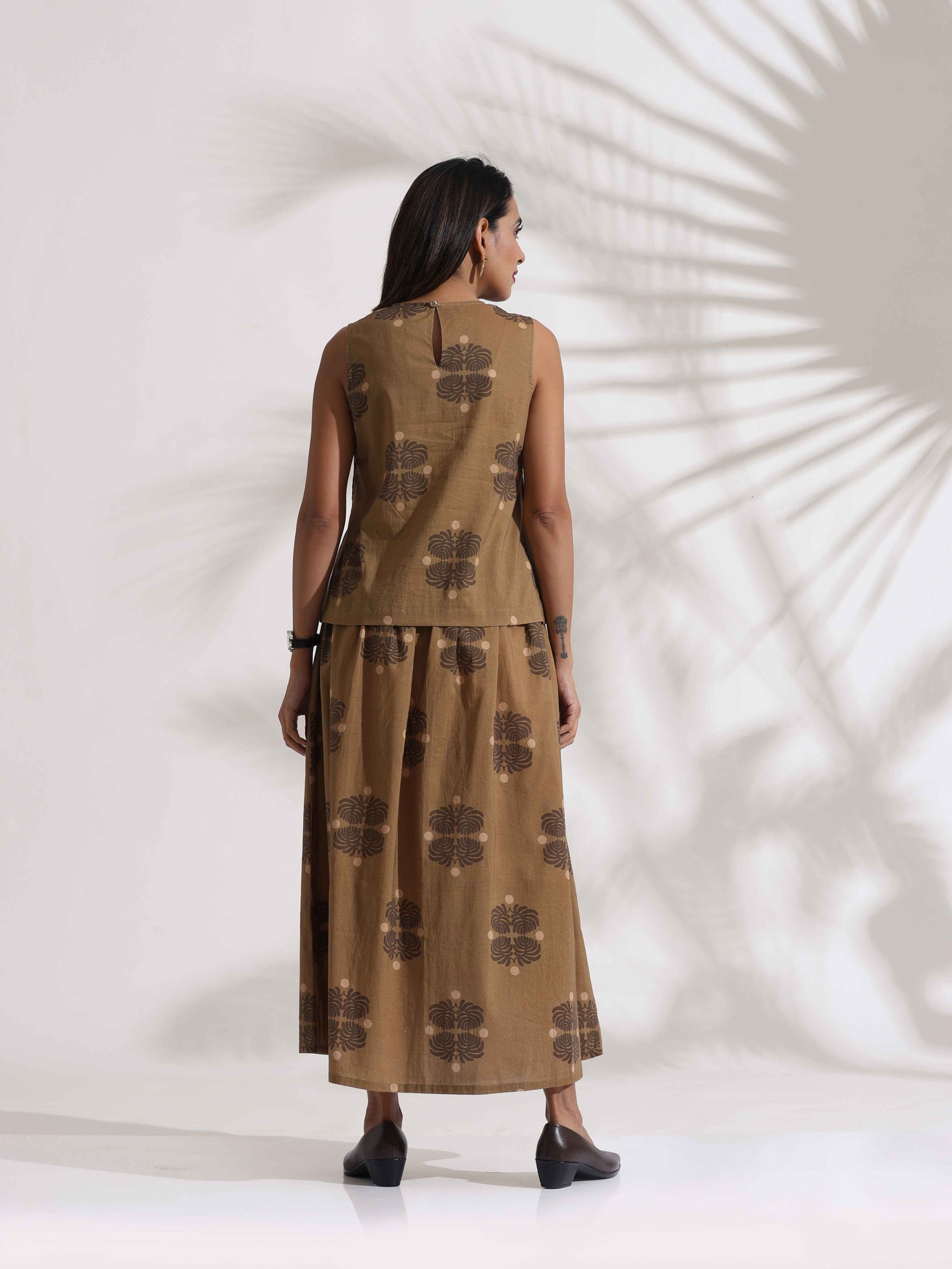 trueBrowns Beige Cotton Skirt Co-ord Set